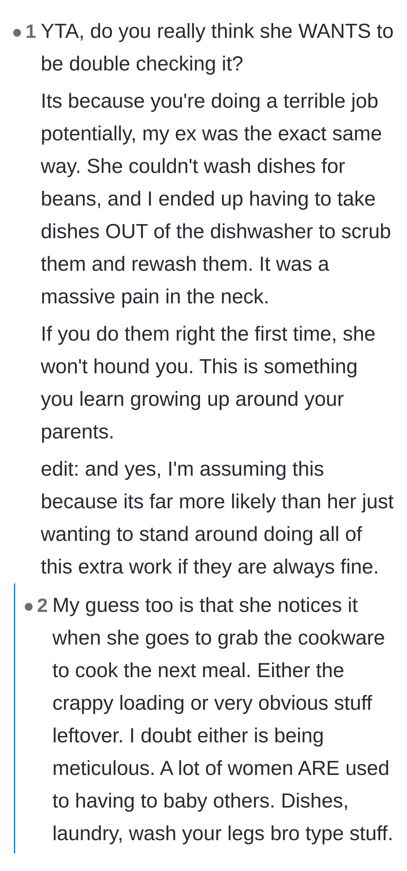 Comment thread 4 - Commenters sharing gross stories about partners leaving dried egg yolk and mold on supposedly clean dishes.