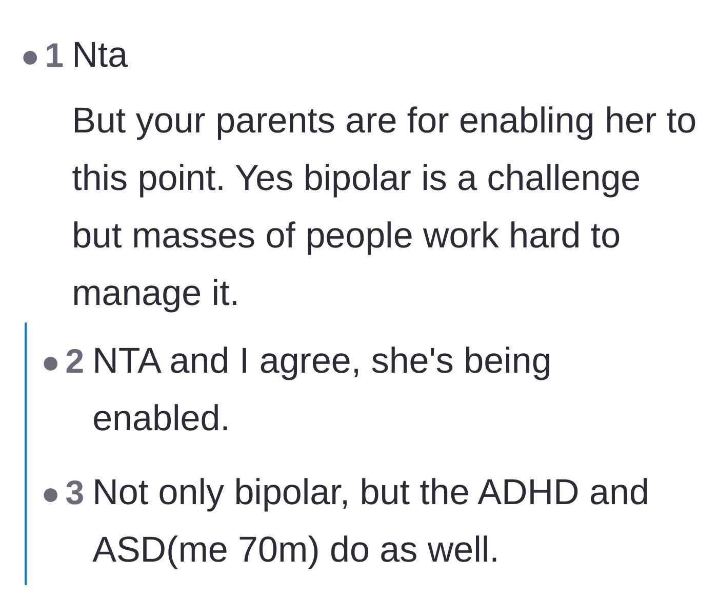 Comment thread 3 - Readers calling out the parents for severely enabling the sister's destructive behavior for years.