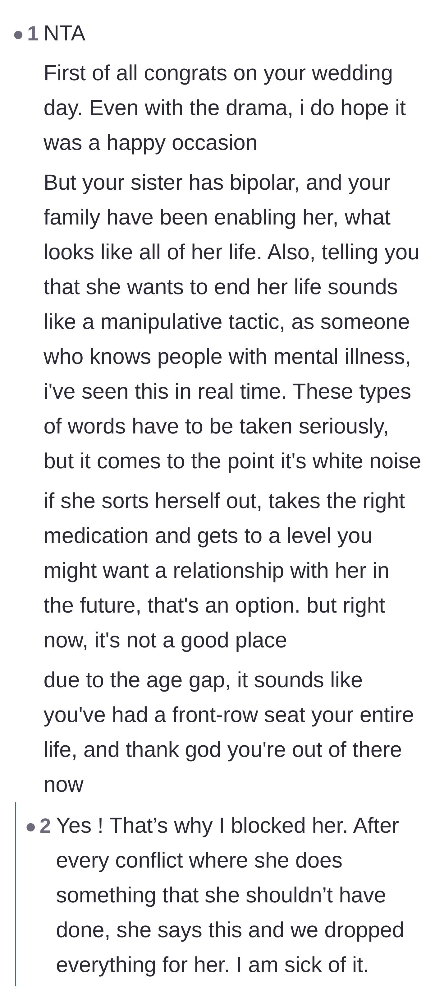 Comment thread 4 - Thread identifying the sister's self-harm threats as a manipulative tactic used to avoid consequences.