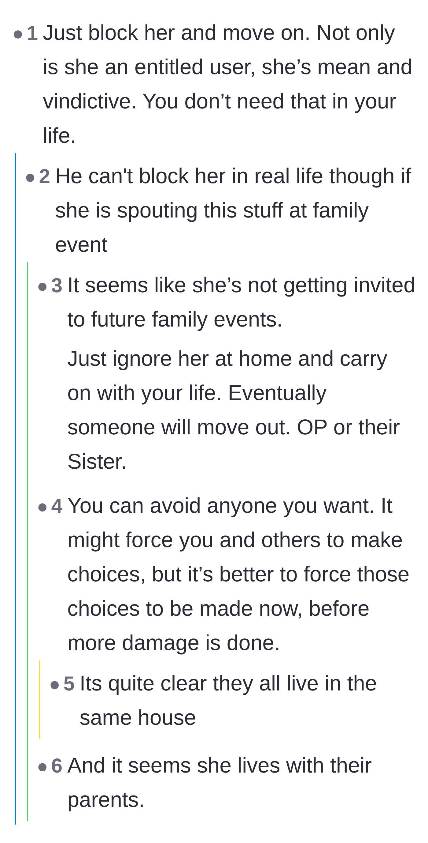 Comment thread 2 - A debate on how to completely block and ignore a toxic sibling when you still live in the same house.