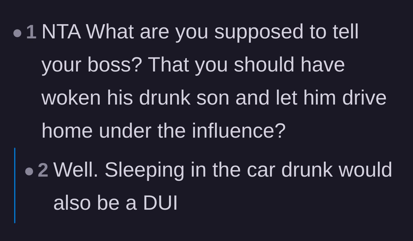 Comment thread 1 - Debate about the legal implications of waking up a drunk driver versus leaving him in the running truck.