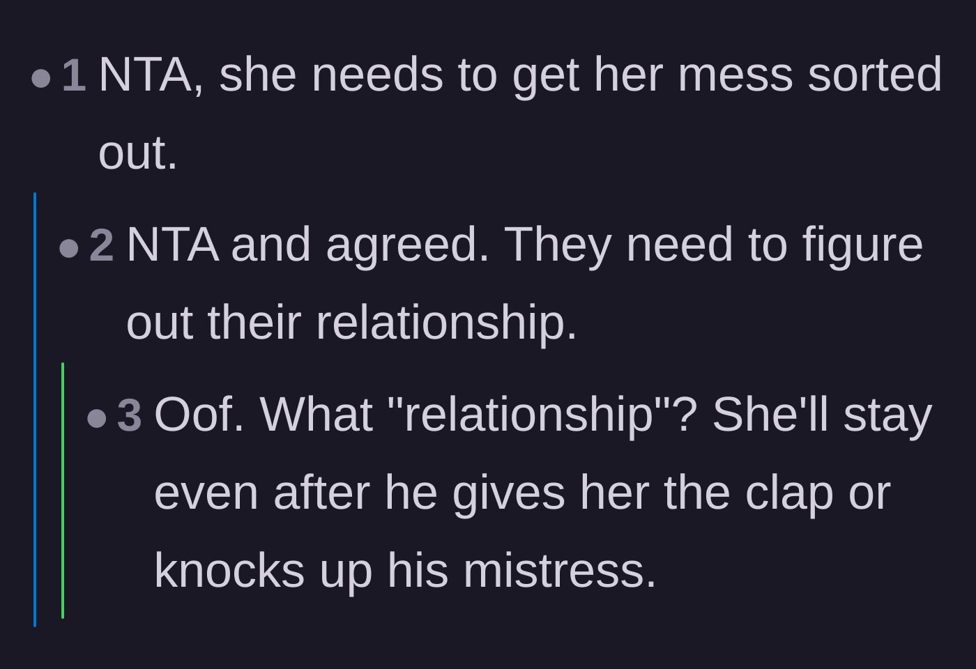 Comment thread 3 - Brutal commentary on the lack of a real relationship and the wife's utter lack of self-respect.