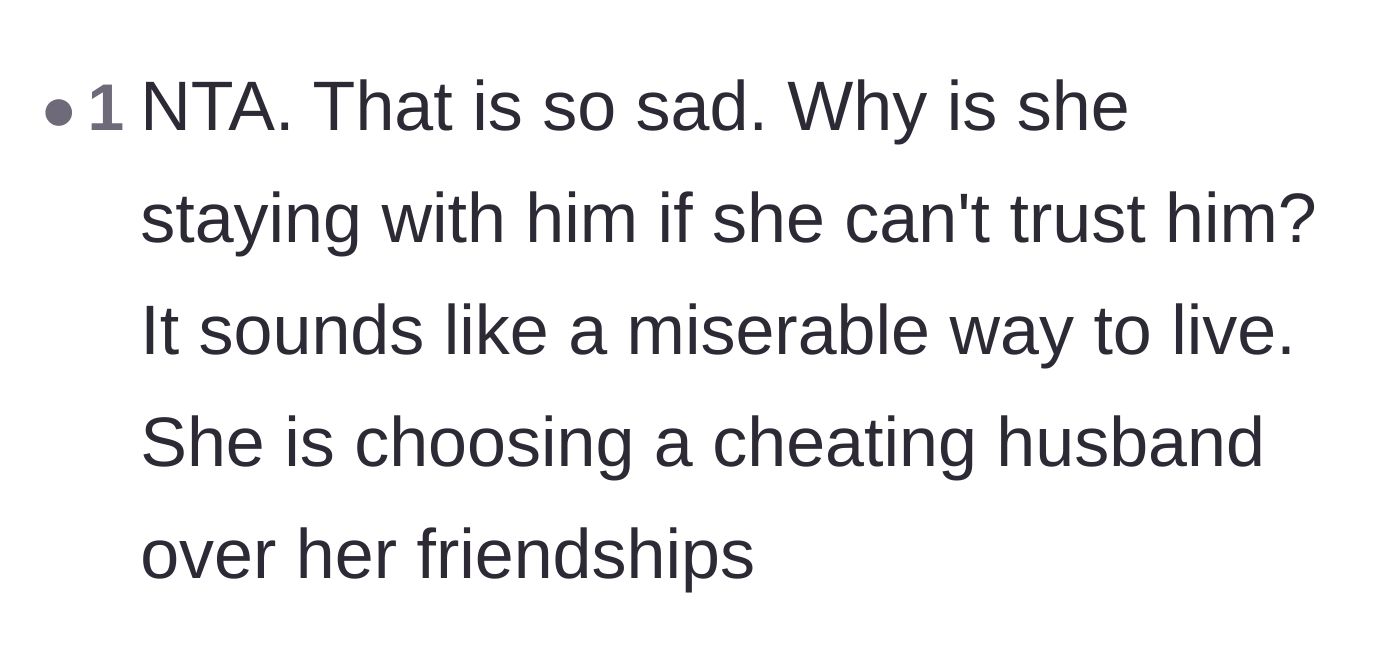 Comment thread 6 - A reflection on the sheer tragedy of choosing to play warden to a cheater instead of maintaining real friendships.