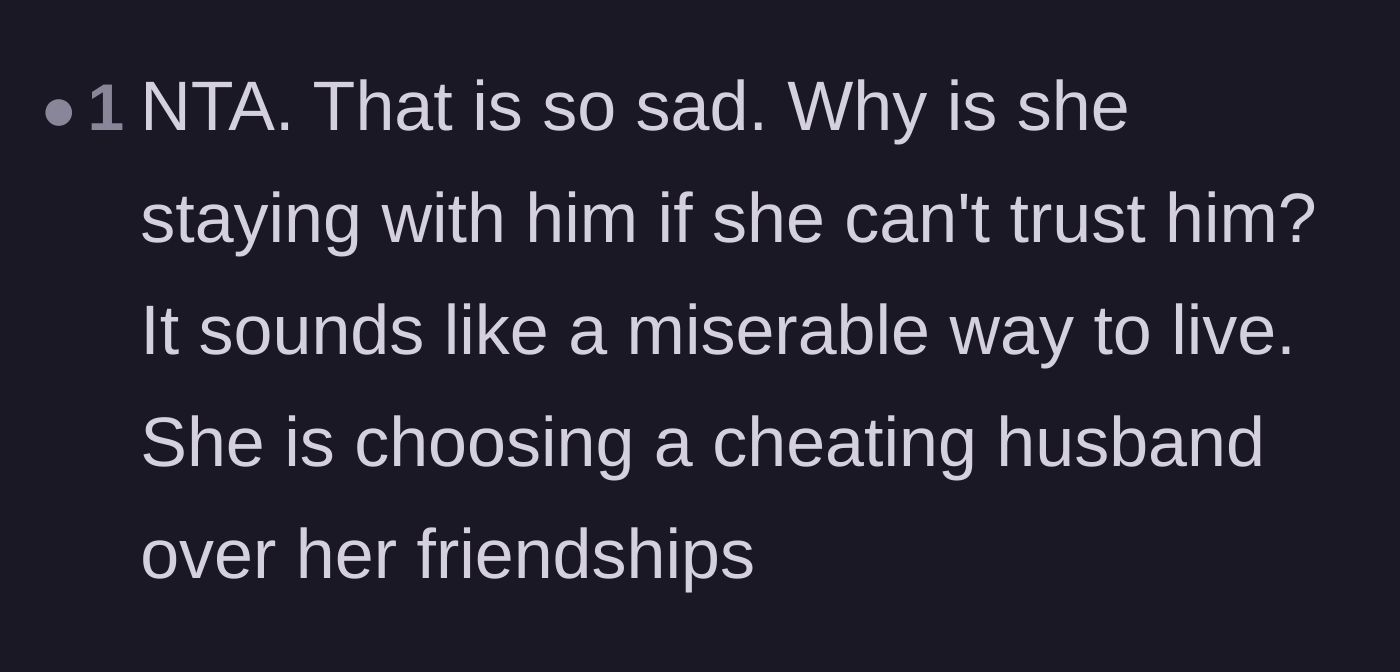 Comment thread 6 - A reflection on the sheer tragedy of choosing to play warden to a cheater instead of maintaining real friendships.