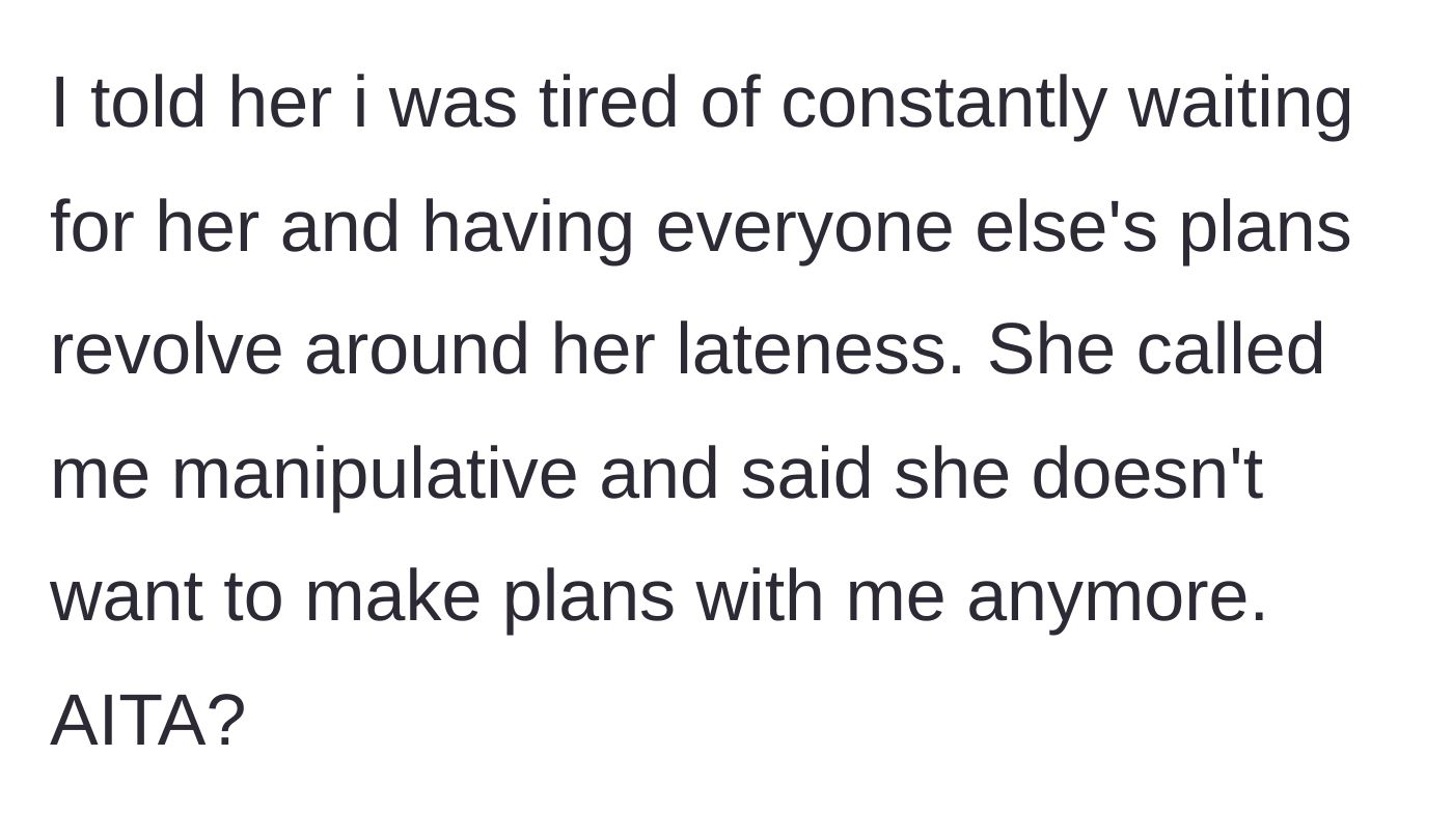 Story part 6 - The confrontation where the late friend calls the main character manipulative and walks away.