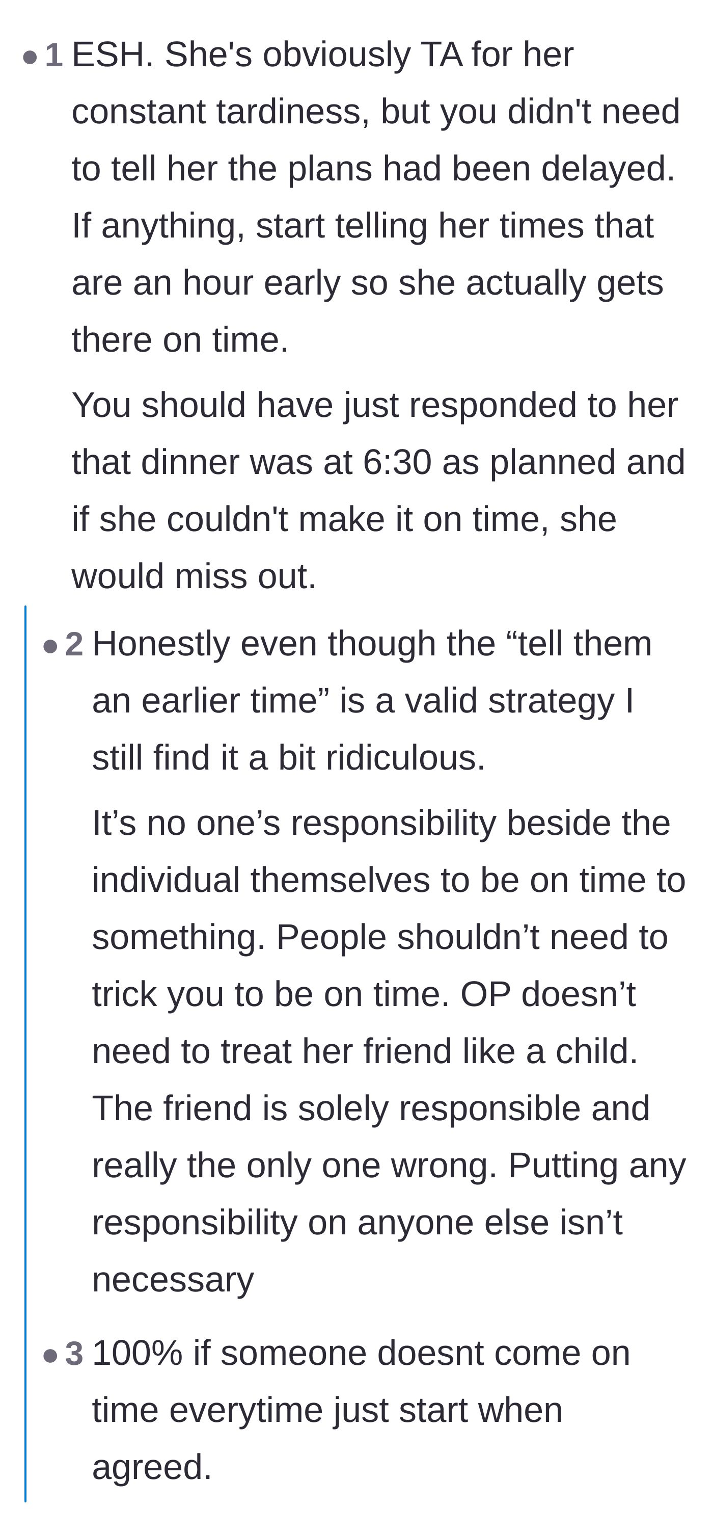 Comment thread 5 - Discussion about why the 'fake earlier time' trick never works long-term and sharing stories of extreme time blindness.