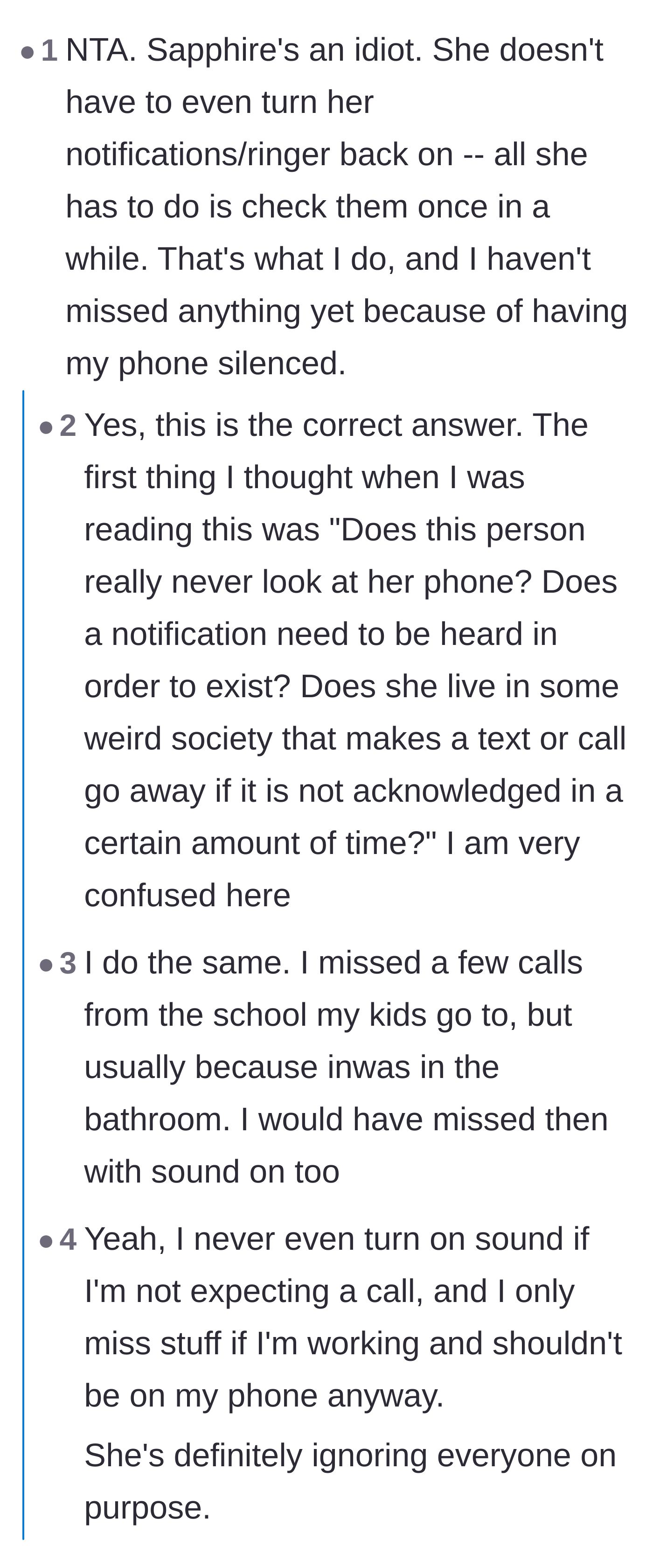 Comment thread 4 - Pointing out that you can still physically look at your phone even if it doesn't make a sound.