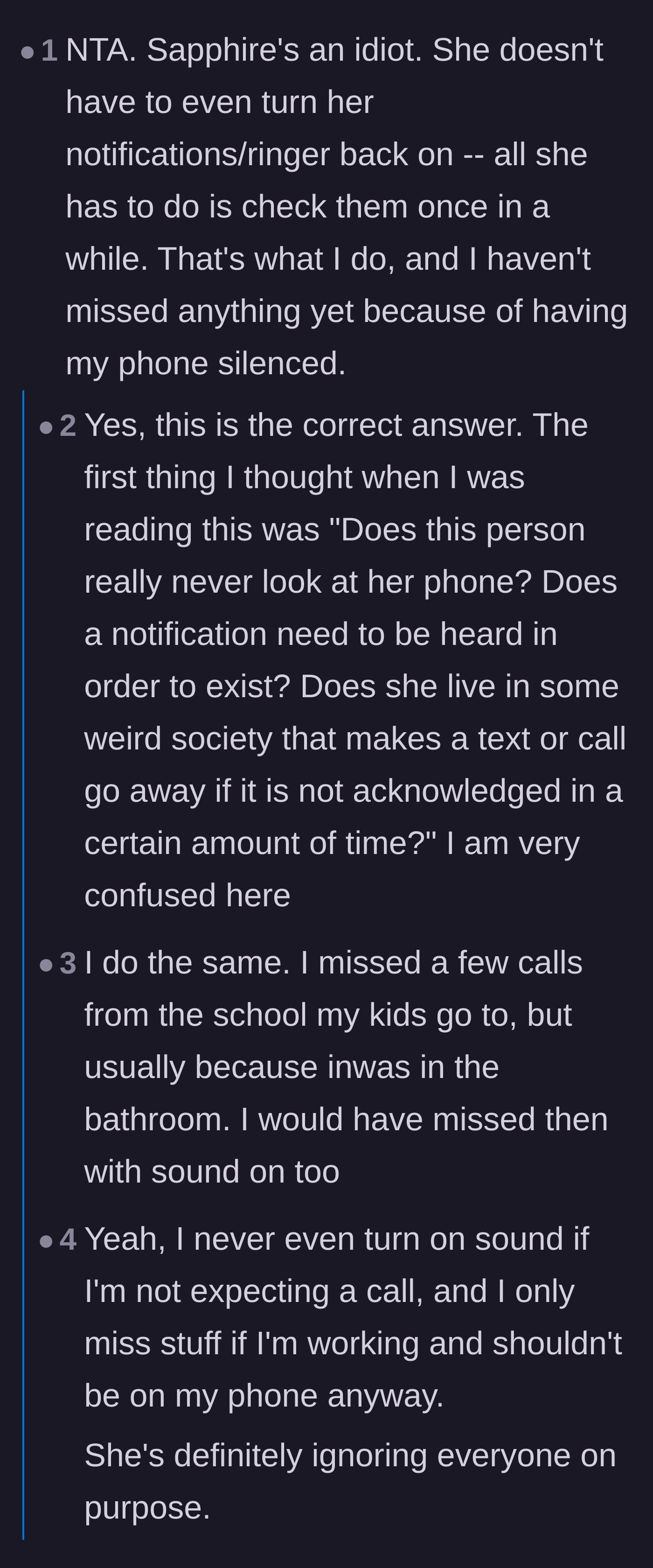 Comment thread 4 - Pointing out that you can still physically look at your phone even if it doesn't make a sound.