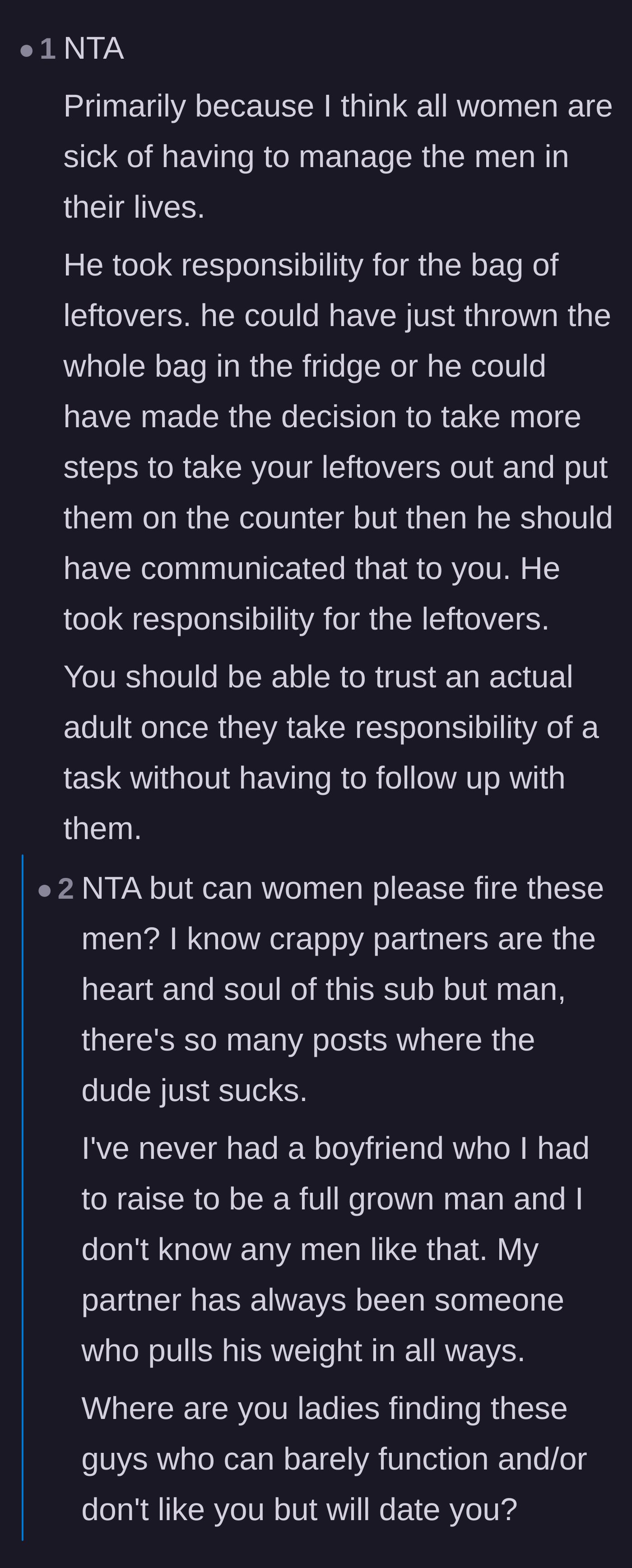 Comment thread 4 - Discussing the mental load women carry and why people stay with inconsiderate partners