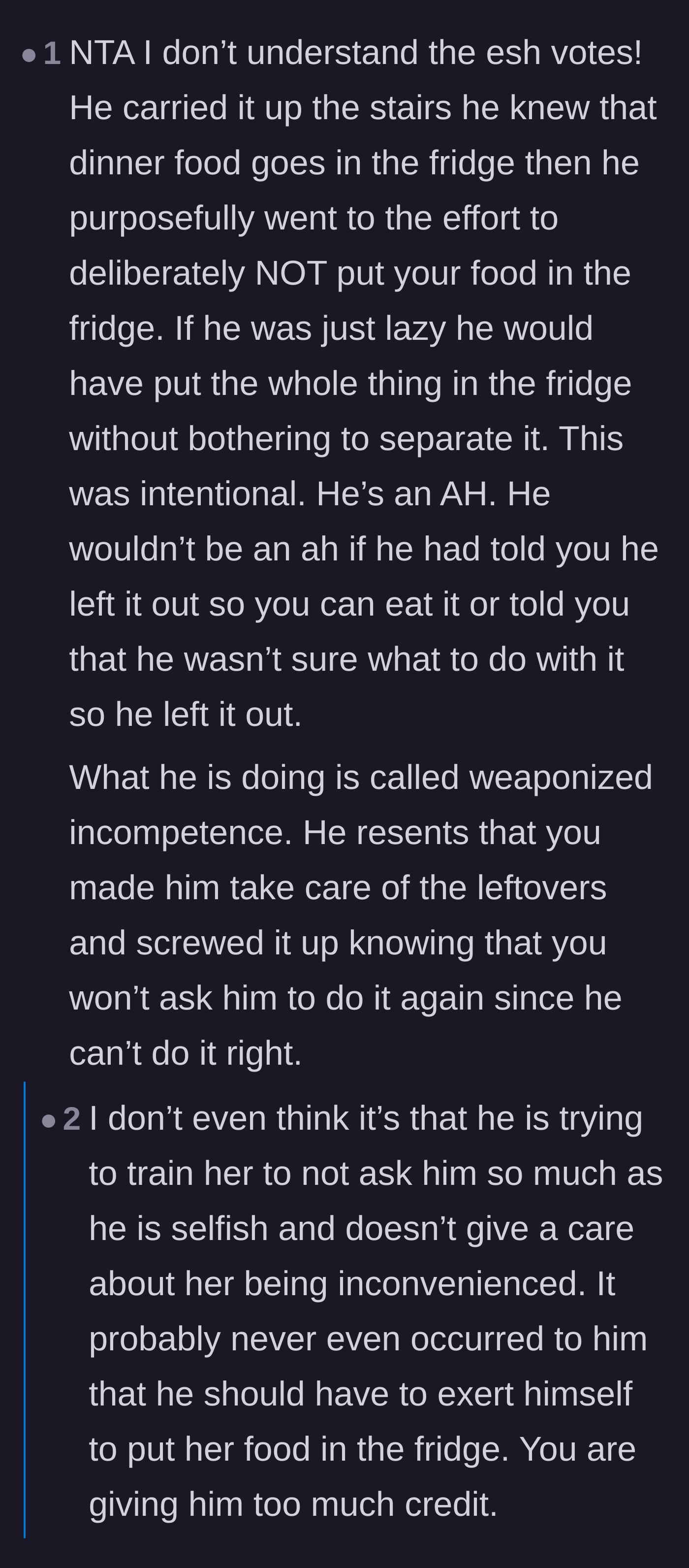 Comment thread 5 - Debating whether the boyfriend's actions were malicious or purely selfish