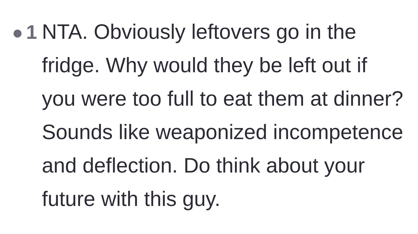 Comment thread 6 - Urging OP to reconsider her future with someone who deflects blame