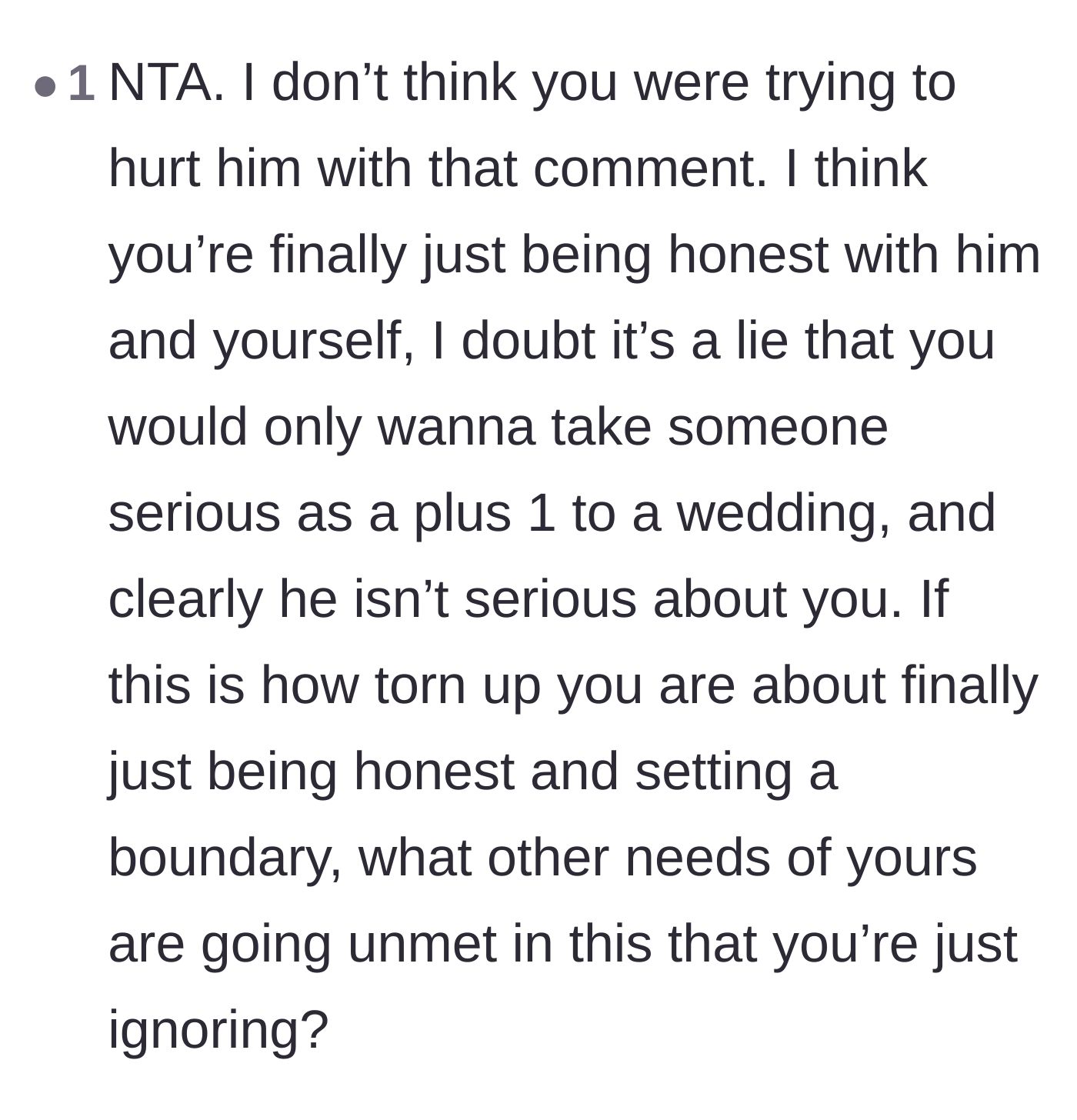Comment thread 2 - Validation that setting a boundary isn't cruel, and questioning what other needs of hers are being ignored.