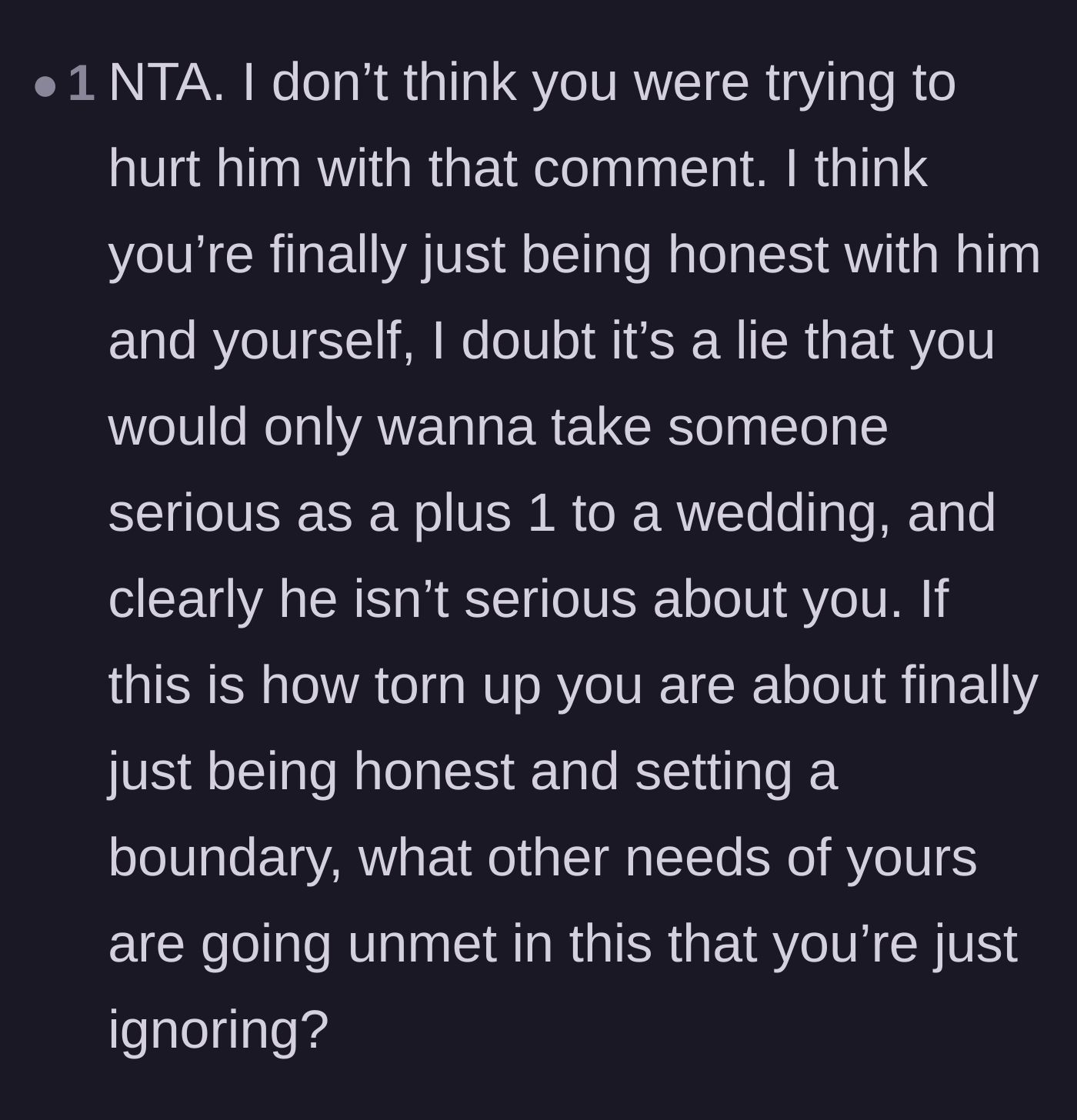Comment thread 2 - Validation that setting a boundary isn't cruel, and questioning what other needs of hers are being ignored.