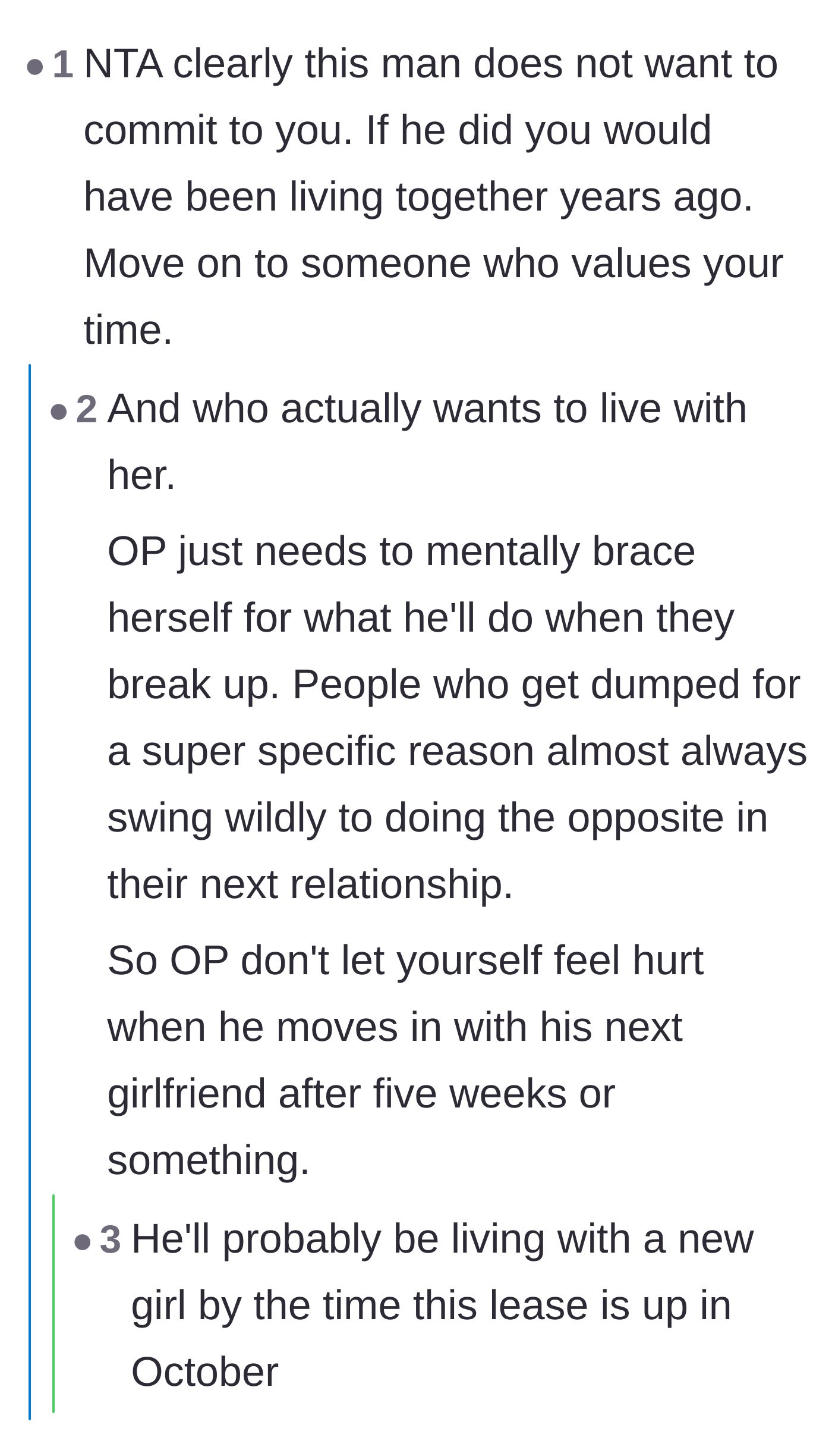 Comment thread 4 - A harsh warning to brace herself, as he might quickly move in with his next girlfriend after they break up.