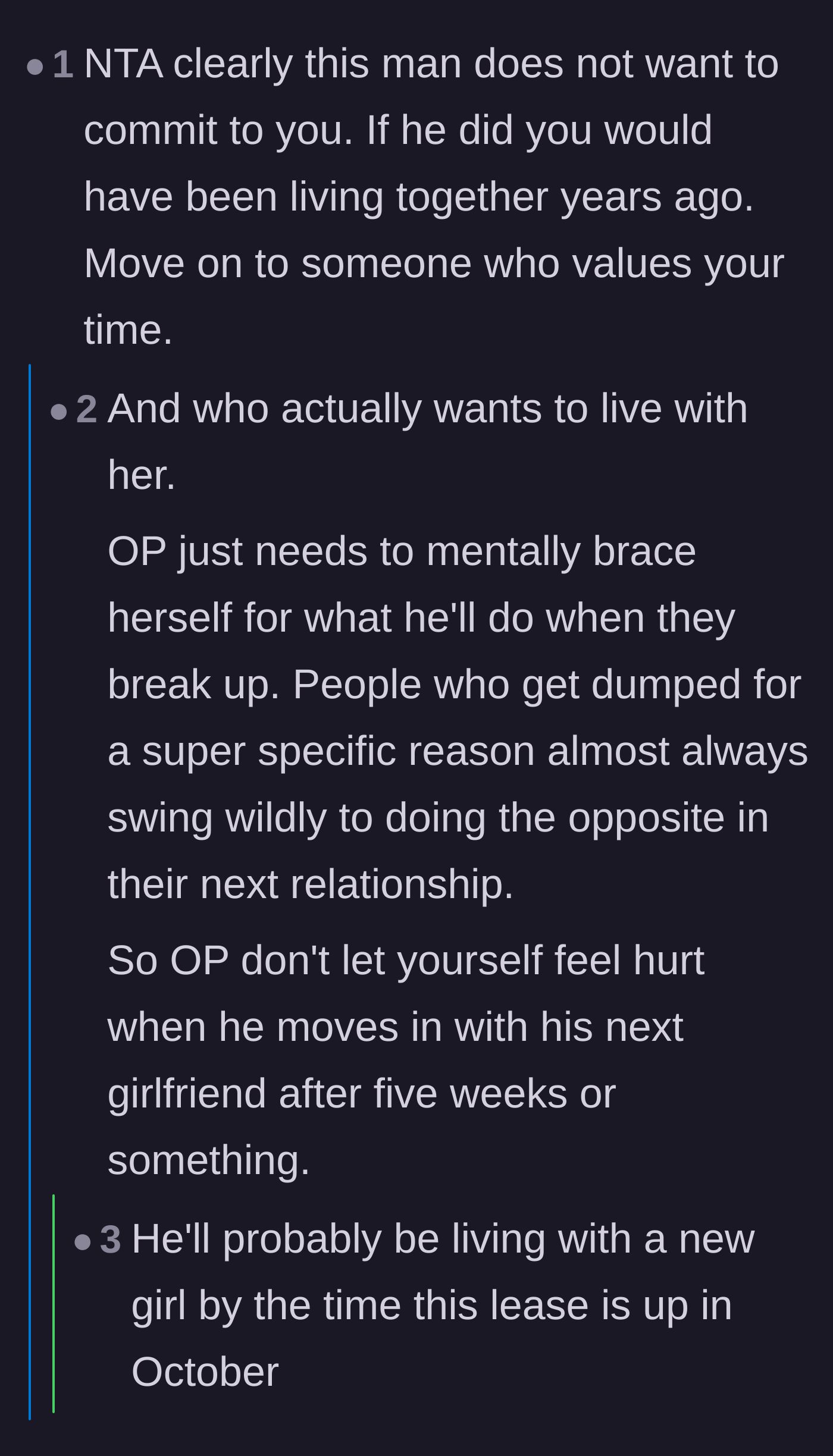 Comment thread 4 - A harsh warning to brace herself, as he might quickly move in with his next girlfriend after they break up.