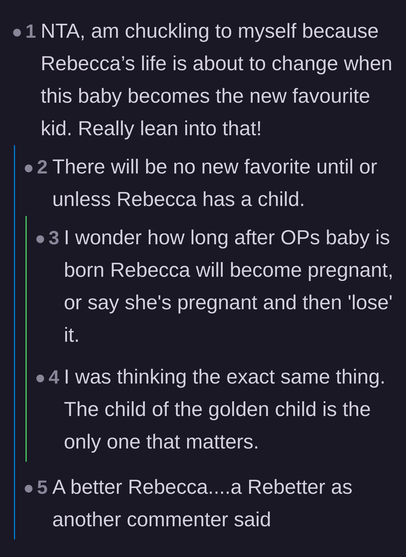 Comment thread 3 - Debate over whether the new baby will steal the spotlight or if the sister will always remain the favorite.