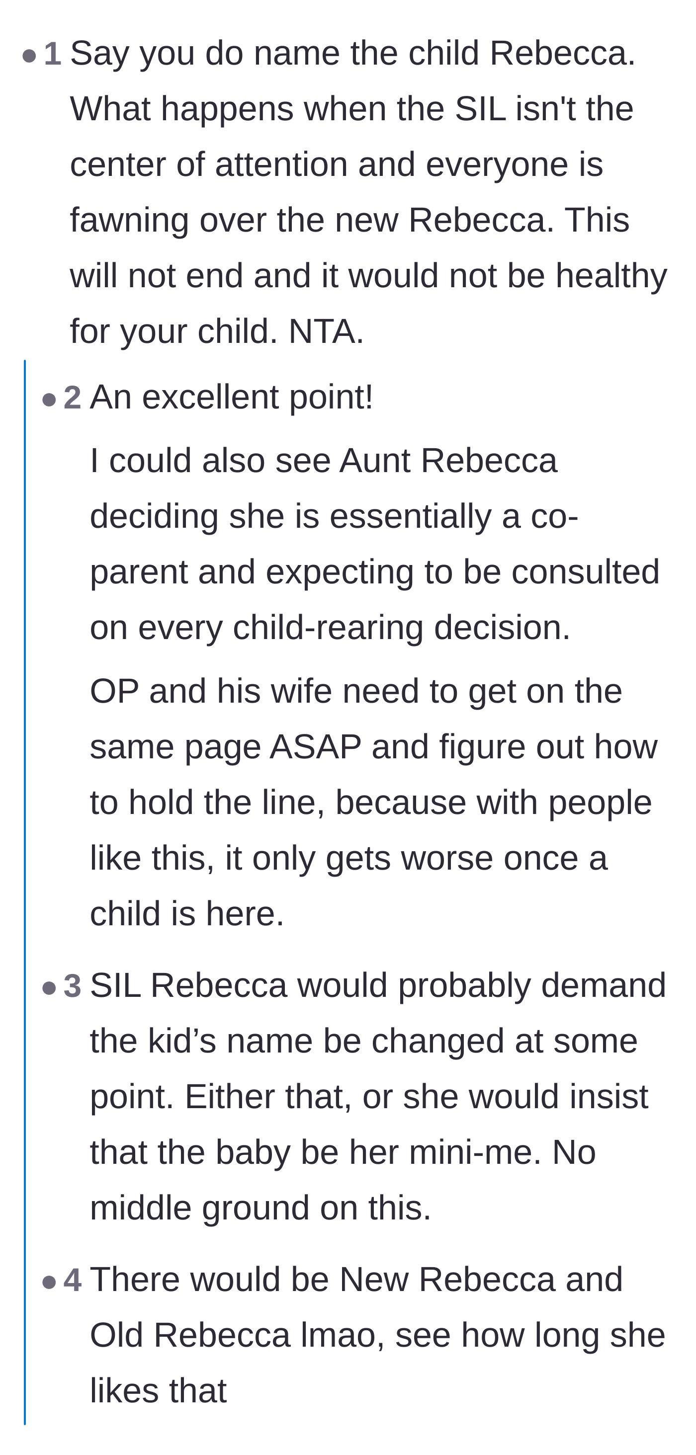 Comment thread 4 - Speculation on how the sister would absolutely hate sharing the spotlight with a younger namesake.