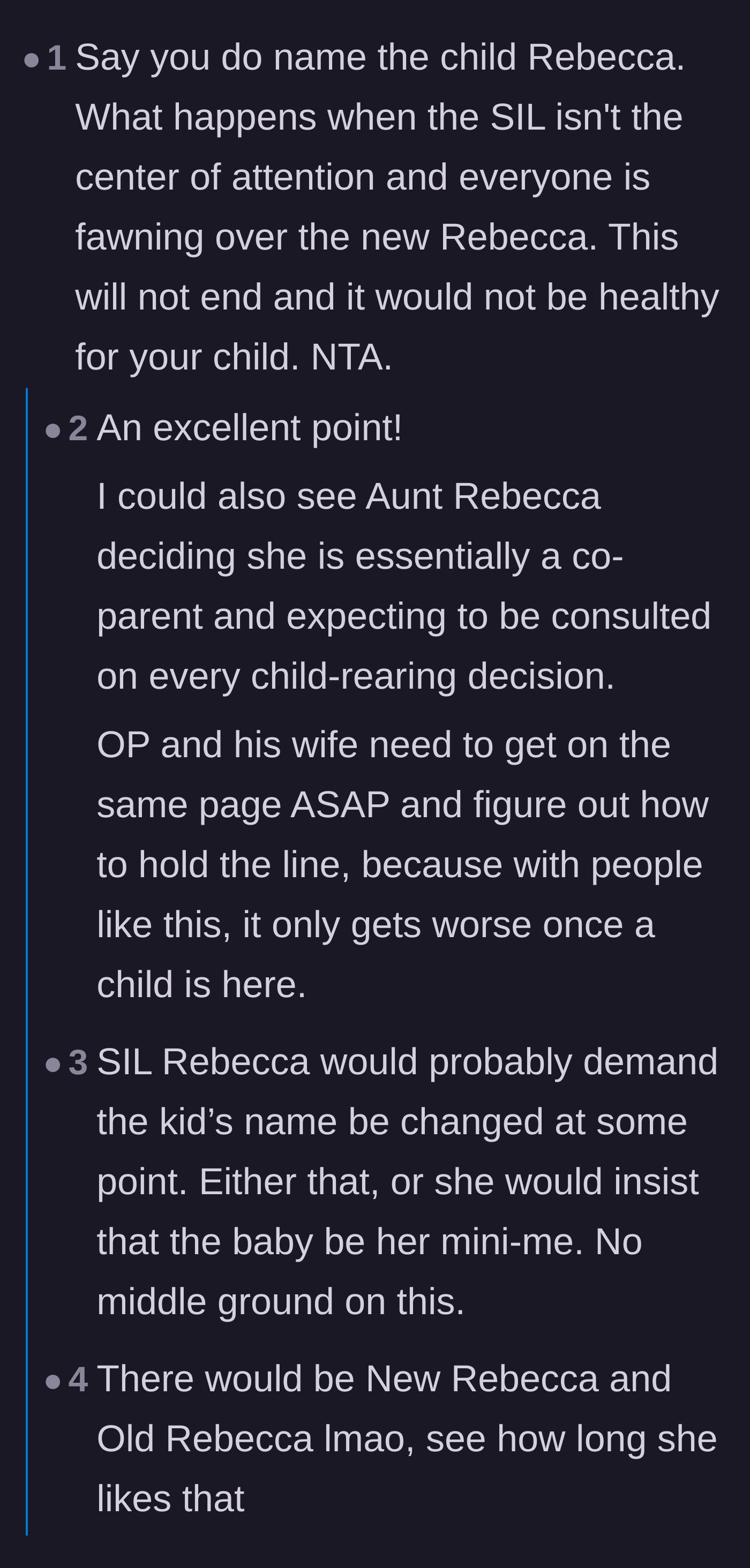 Comment thread 4 - Speculation on how the sister would absolutely hate sharing the spotlight with a younger namesake.