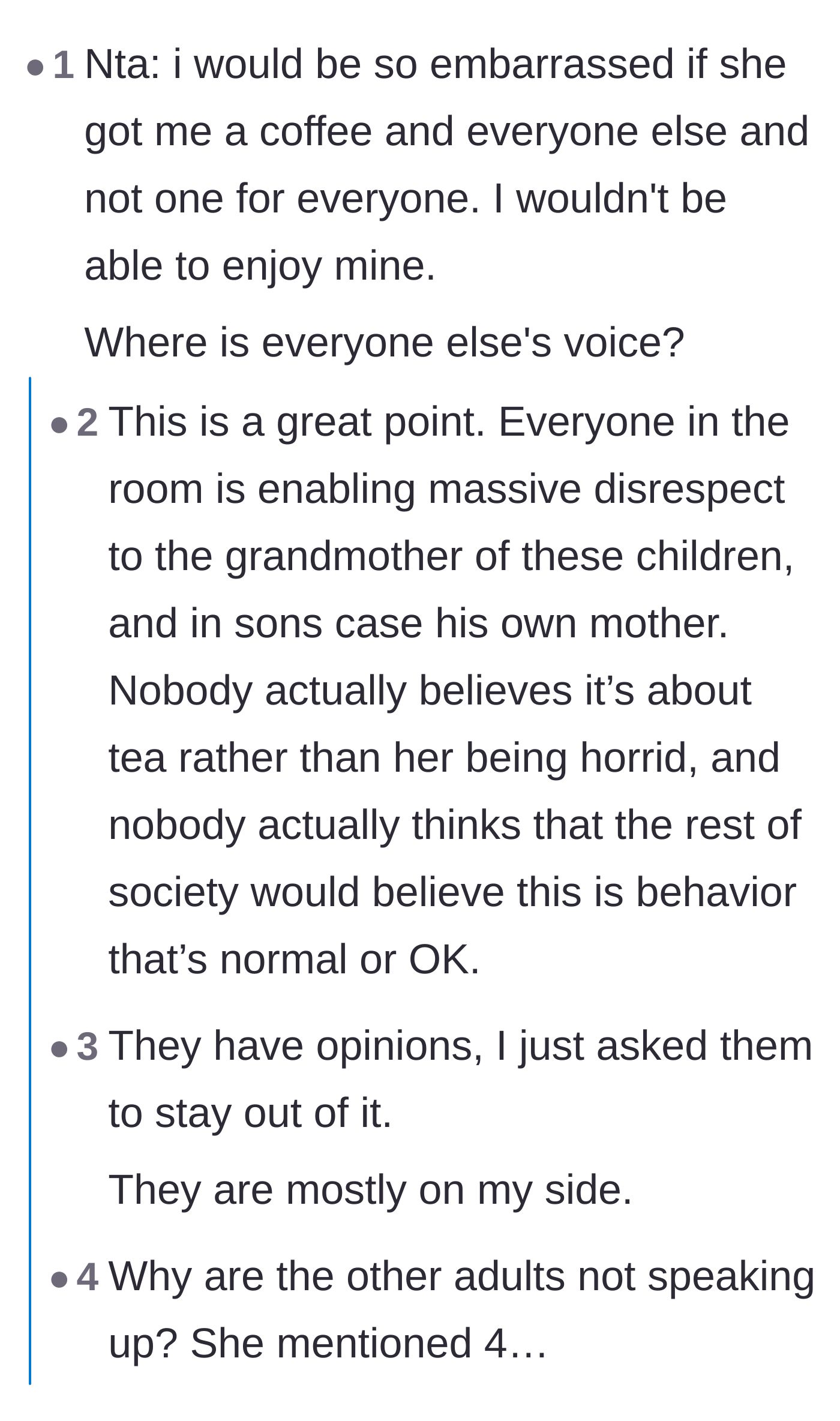 Comment thread 6 - Questions surrounding the silence of the other family members and why enablers let bad behavior slide.