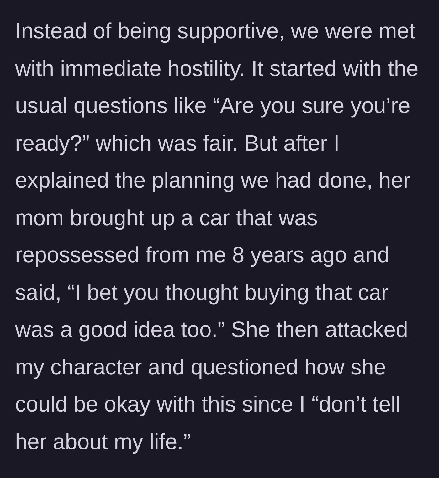 Story part 3 - The mother-in-law reacting with intense hostility, aggressively bringing up a past financial mistake to attack the author's character.