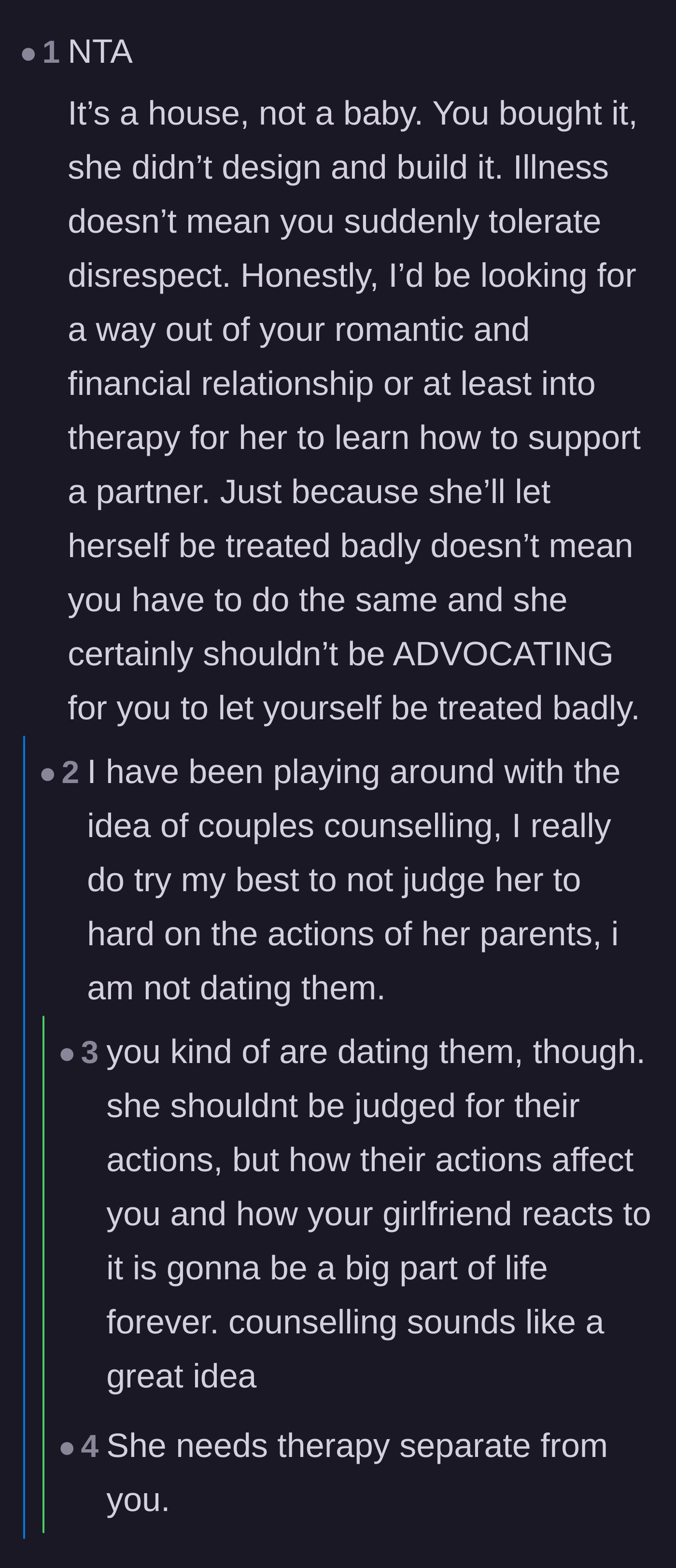Comment thread 6 - Advice urging the author to pursue couples counseling because marrying someone means marrying their toxic family dynamics.