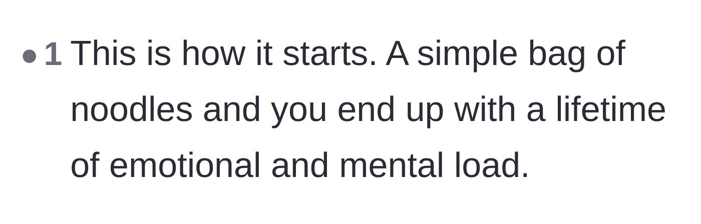 Comment thread 2 - A short comment warning that giving in over a simple bag of noodles leads to a lifetime of carrying the relationship's mental load.