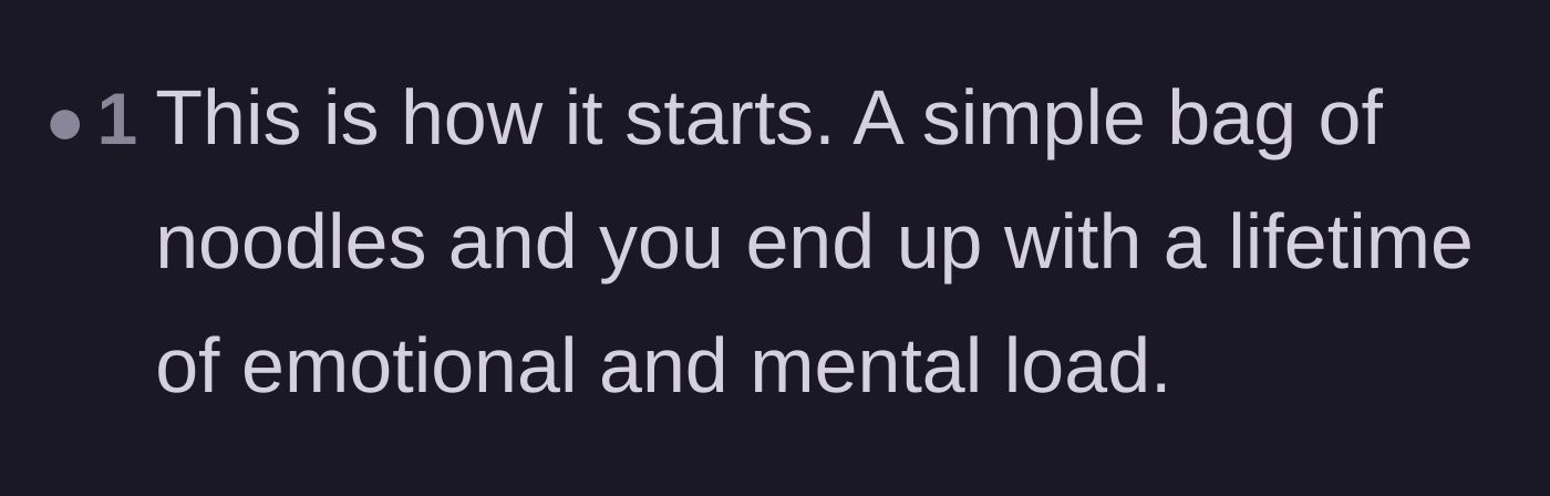 Comment thread 2 - A short comment warning that giving in over a simple bag of noodles leads to a lifetime of carrying the relationship's mental load.