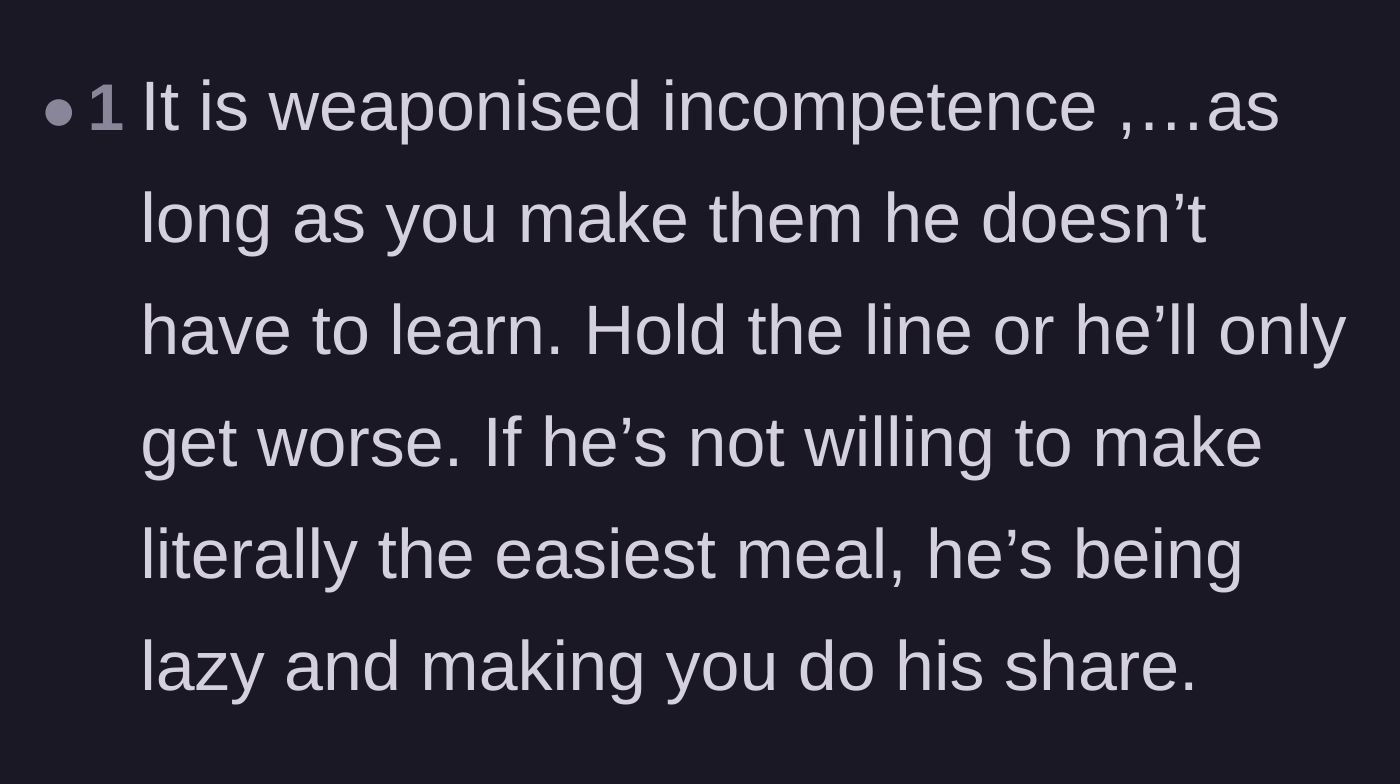 Comment thread 4 - A commenter urging the girlfriend to hold the line so his laziness doesn't escalate and become the norm.