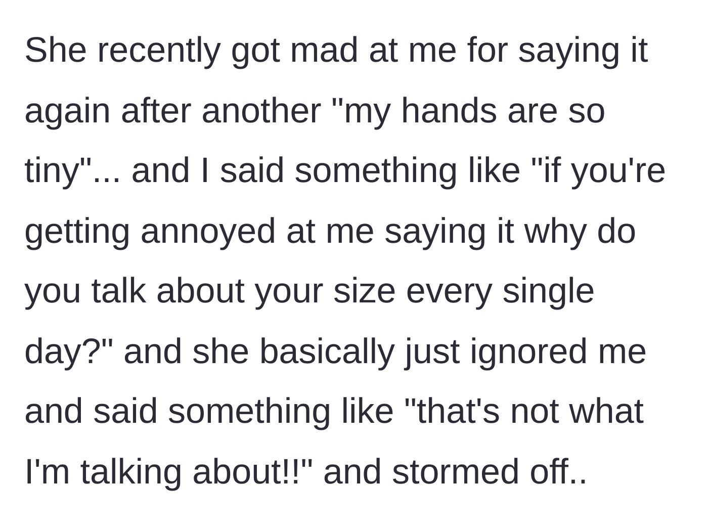 Story part 4 - The mother gets angry at the author's sarcastic remark, but storms off when he points out her hypocrisy.