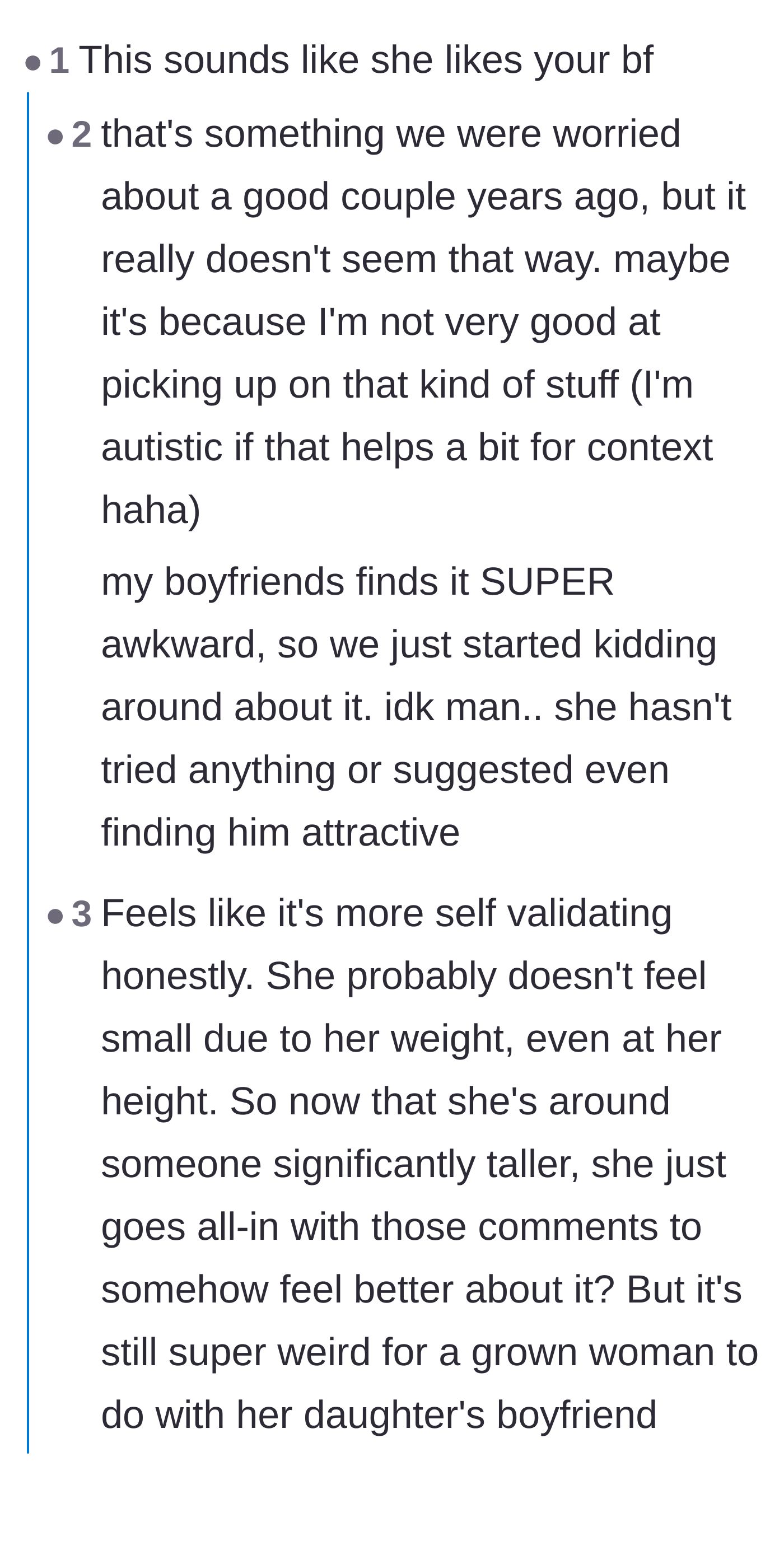 Comment thread 2 - A deep discussion about whether the mother is flirting or simply engaging in toxic, narcissistic competition with her child.