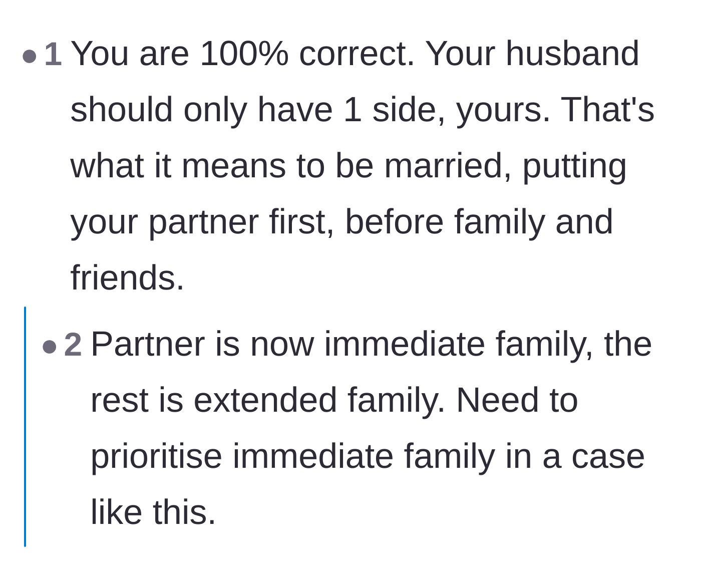 Comment thread 4 - A discussion on how a spouse becomes immediate family and should always be prioritized.