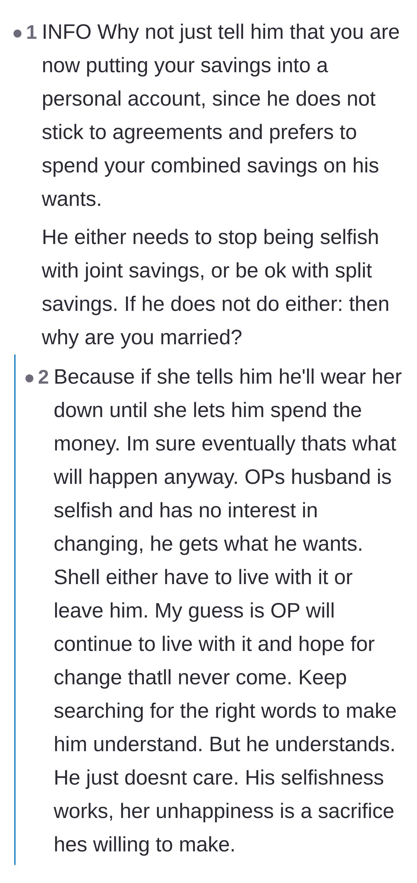 Comment thread 4 - Discussion on why direct communication fails when a partner intentionally weaponizes exhaustion to get their way.