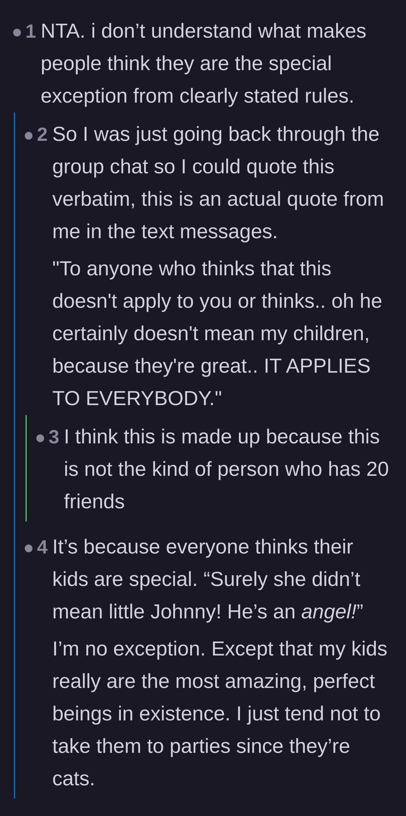 Comment thread 2 - Commenters discussing the sheer entitlement of parents who think their child is the magical exception to the rule.