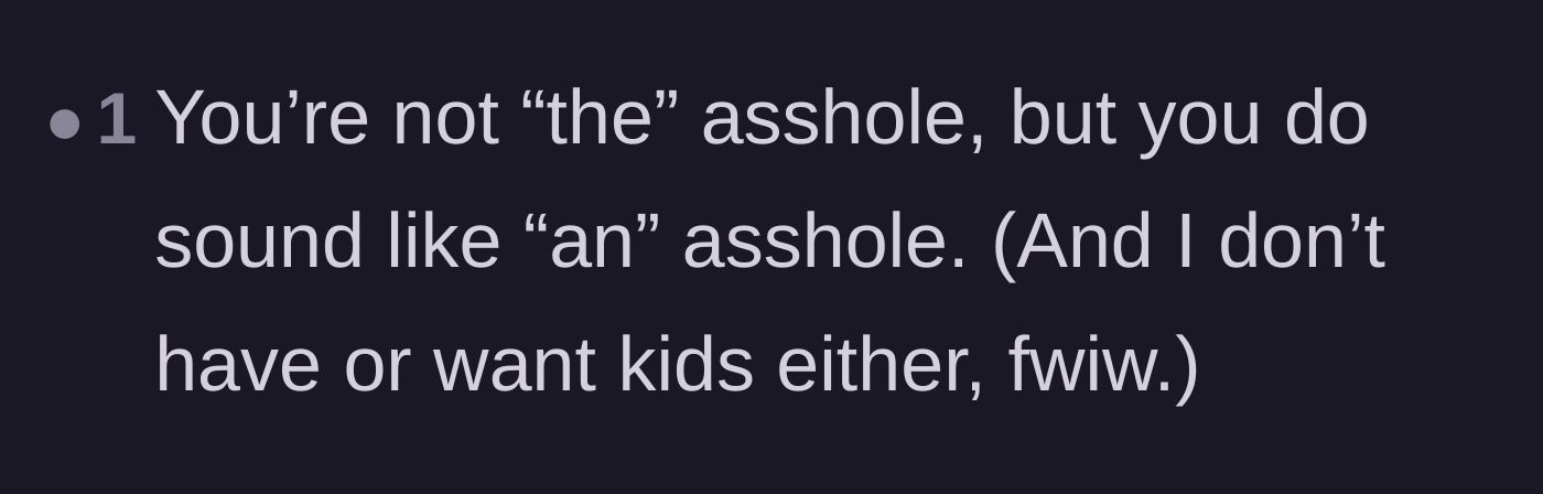 Comment thread 5 - A short comment stating the host isn't in the wrong for the party but still sounds like a jerk overall.