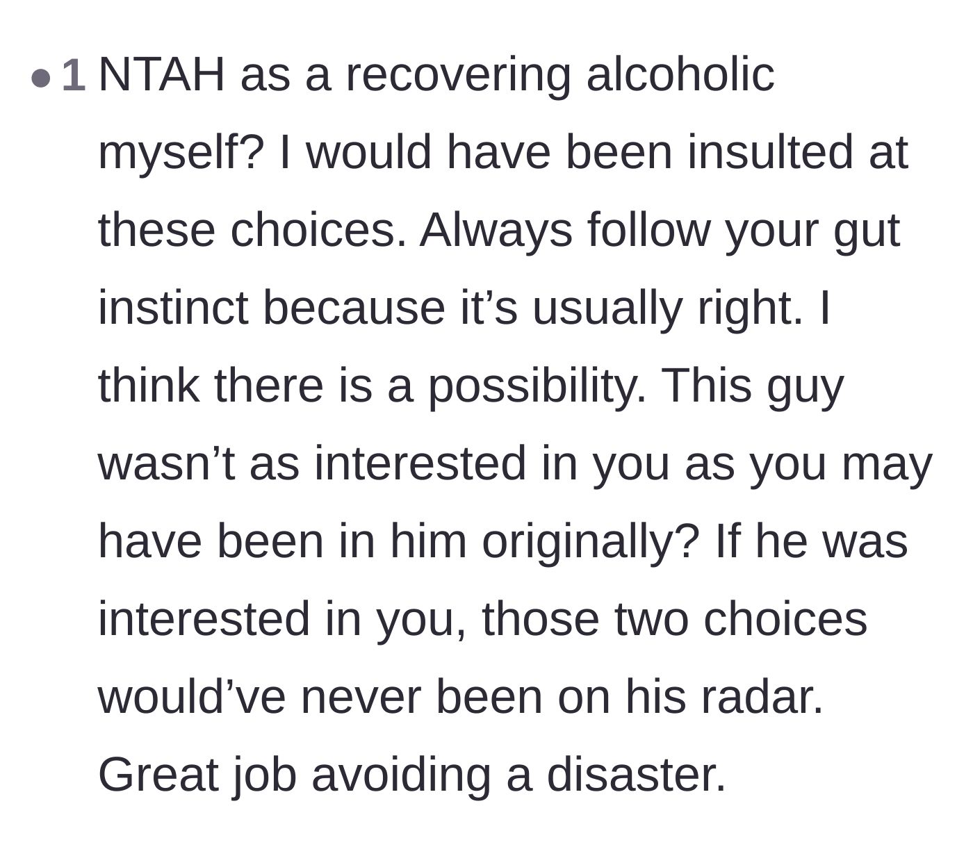 Comment thread 2 - A fellow recovering alcoholic expressing feeling deeply insulted by the venue choices.