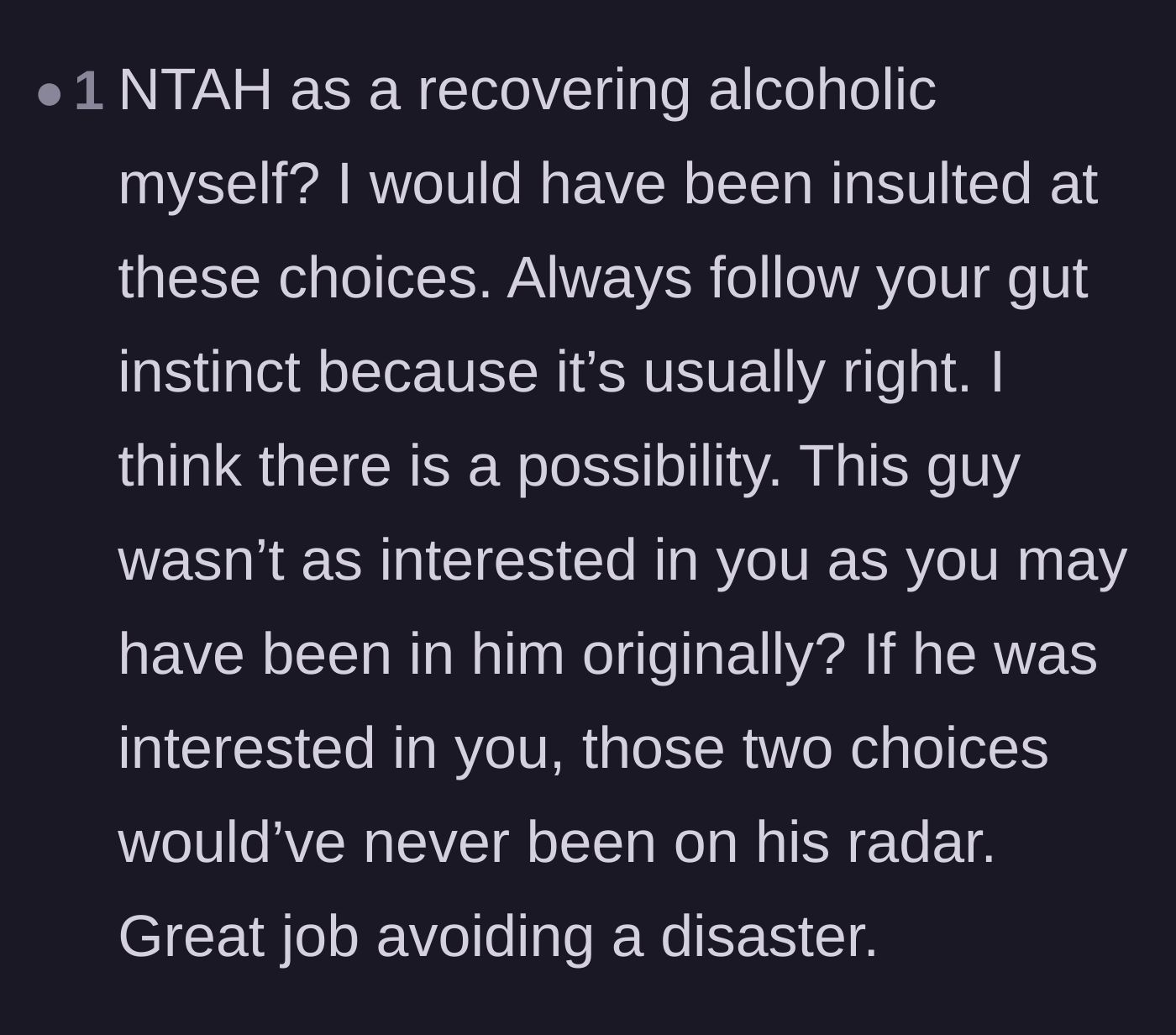 Comment thread 2 - A fellow recovering alcoholic expressing feeling deeply insulted by the venue choices.