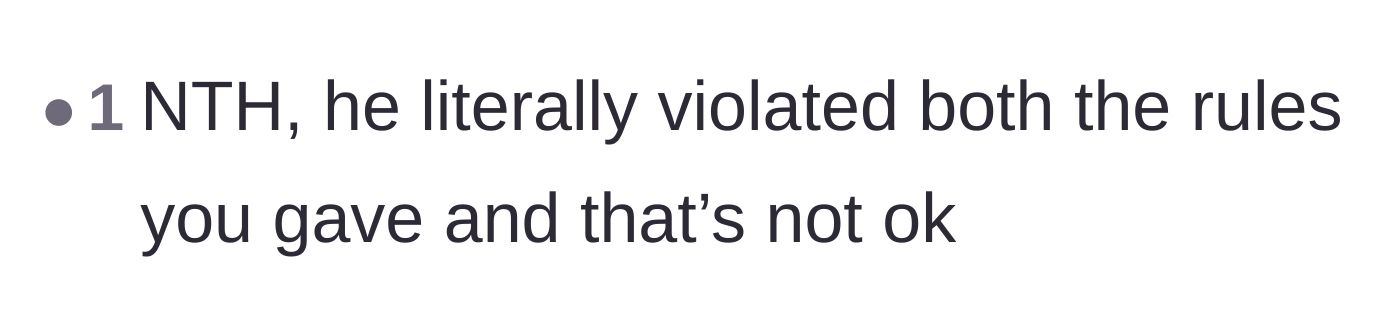 Comment thread 3 - A straightforward comment pointing out the literal violation of the author's two simple boundaries.
