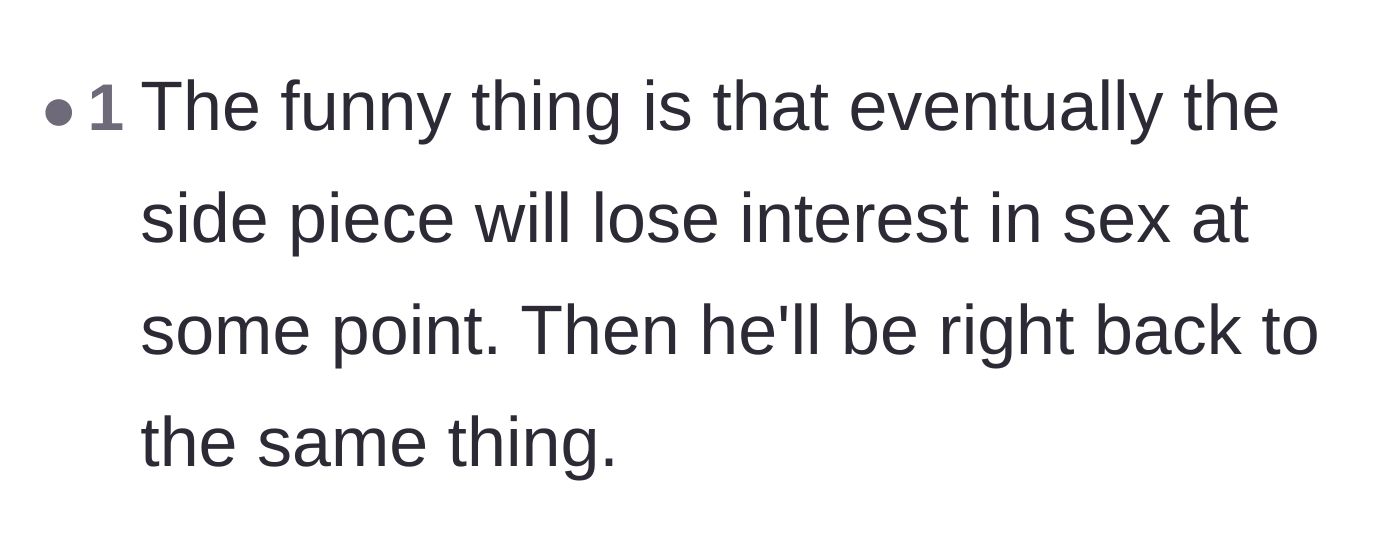Comment thread 5 - A reader pointing out the irony that the new relationship will likely face the exact same intimacy issues eventually.