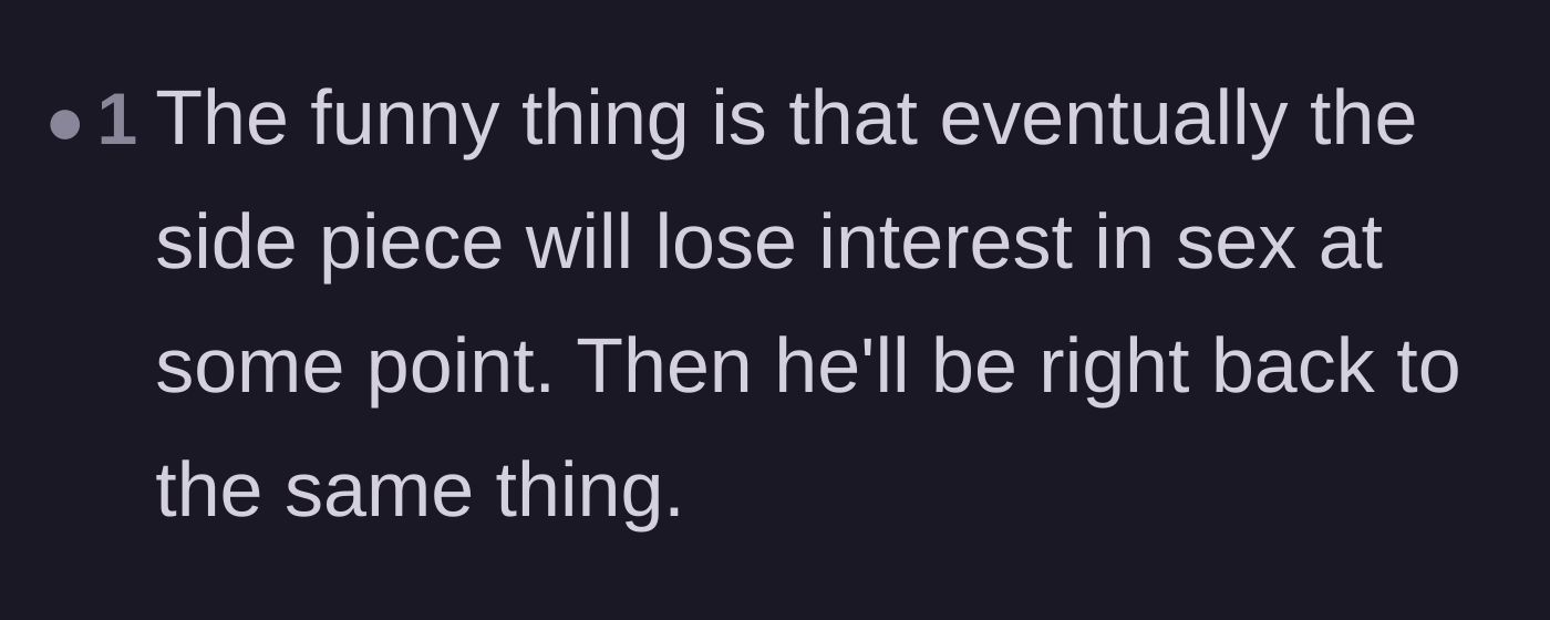Comment thread 5 - A reader pointing out the irony that the new relationship will likely face the exact same intimacy issues eventually.