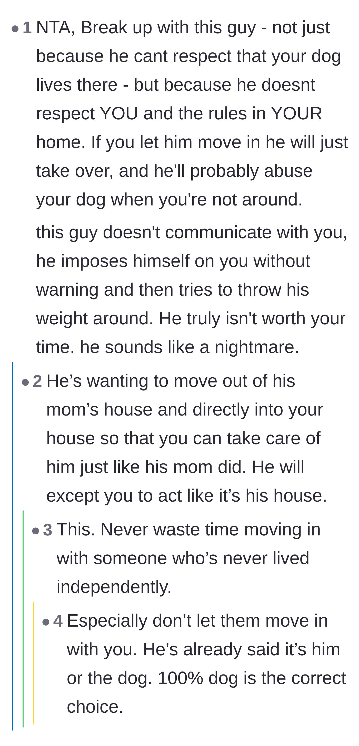 Comment thread 1 - Readers point out that the boyfriend is looking for a new mother figure to take care of him, not an equal partnership.