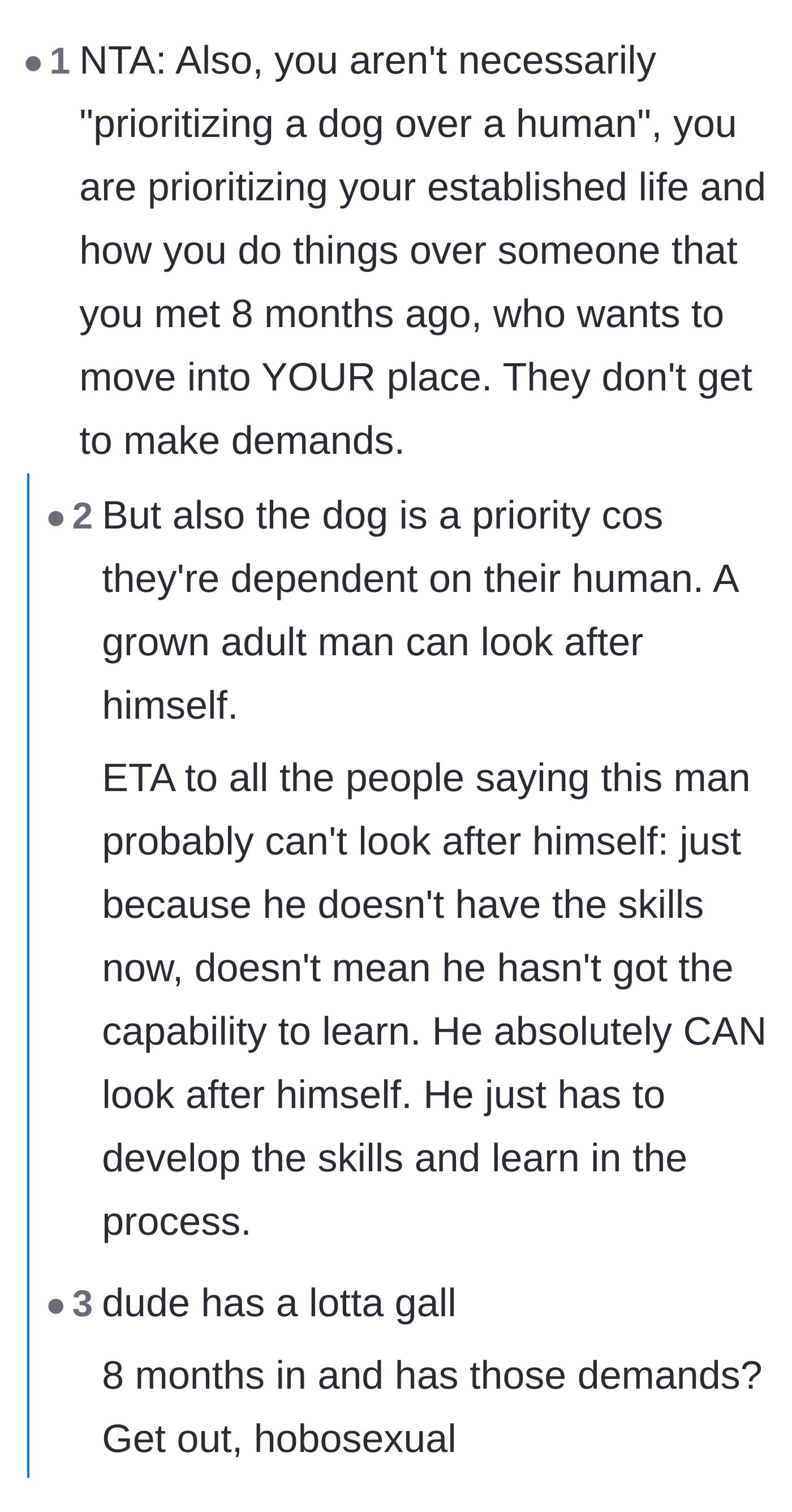 Comment thread 2 - A massive thread where users share stories of choosing their pets over bad partners and brand the boyfriend a hobosexual.