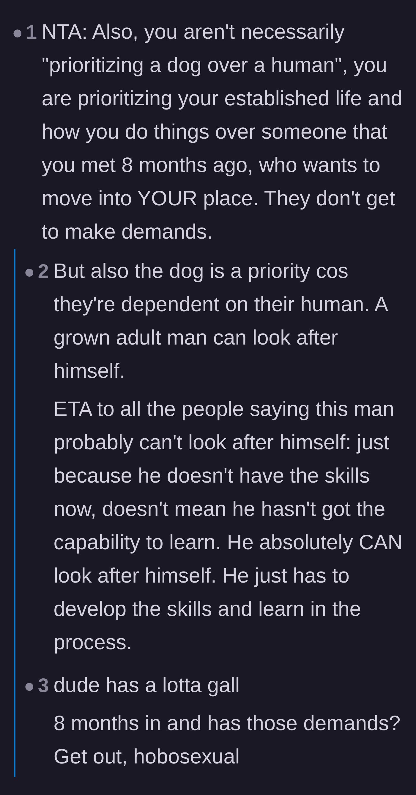Comment thread 2 - A massive thread where users share stories of choosing their pets over bad partners and brand the boyfriend a hobosexual.