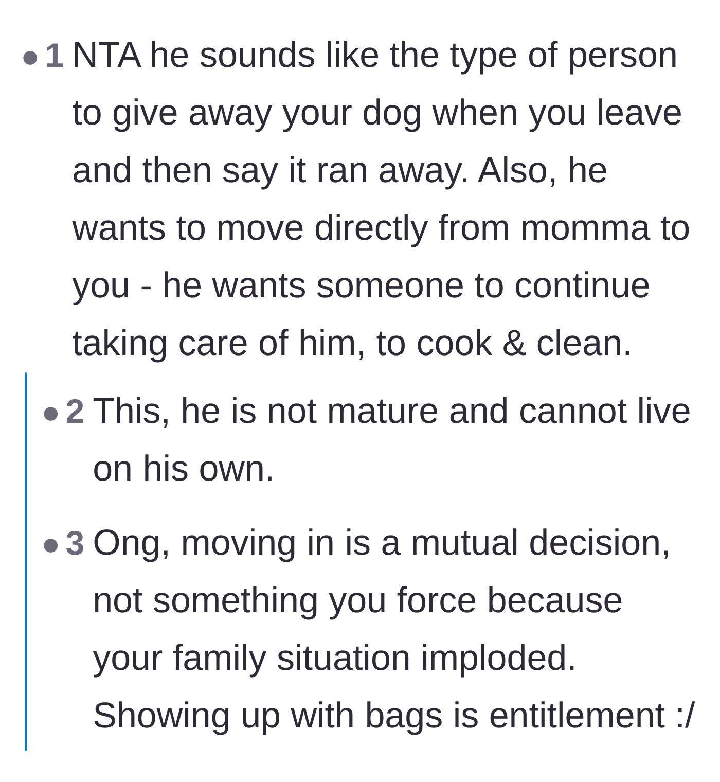 Comment thread 3 - Warnings that an entitled partner might secretly give the dog away while the girlfriend isn't home.