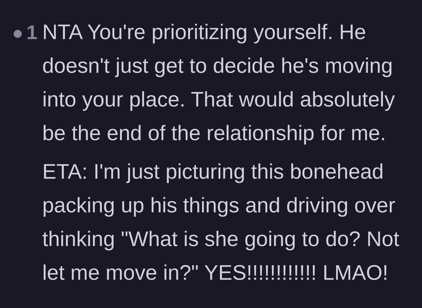 Comment thread 4 - Readers laughing at the visual of the boyfriend confidently driving over with his bags, assuming she wouldn't turn him away.
