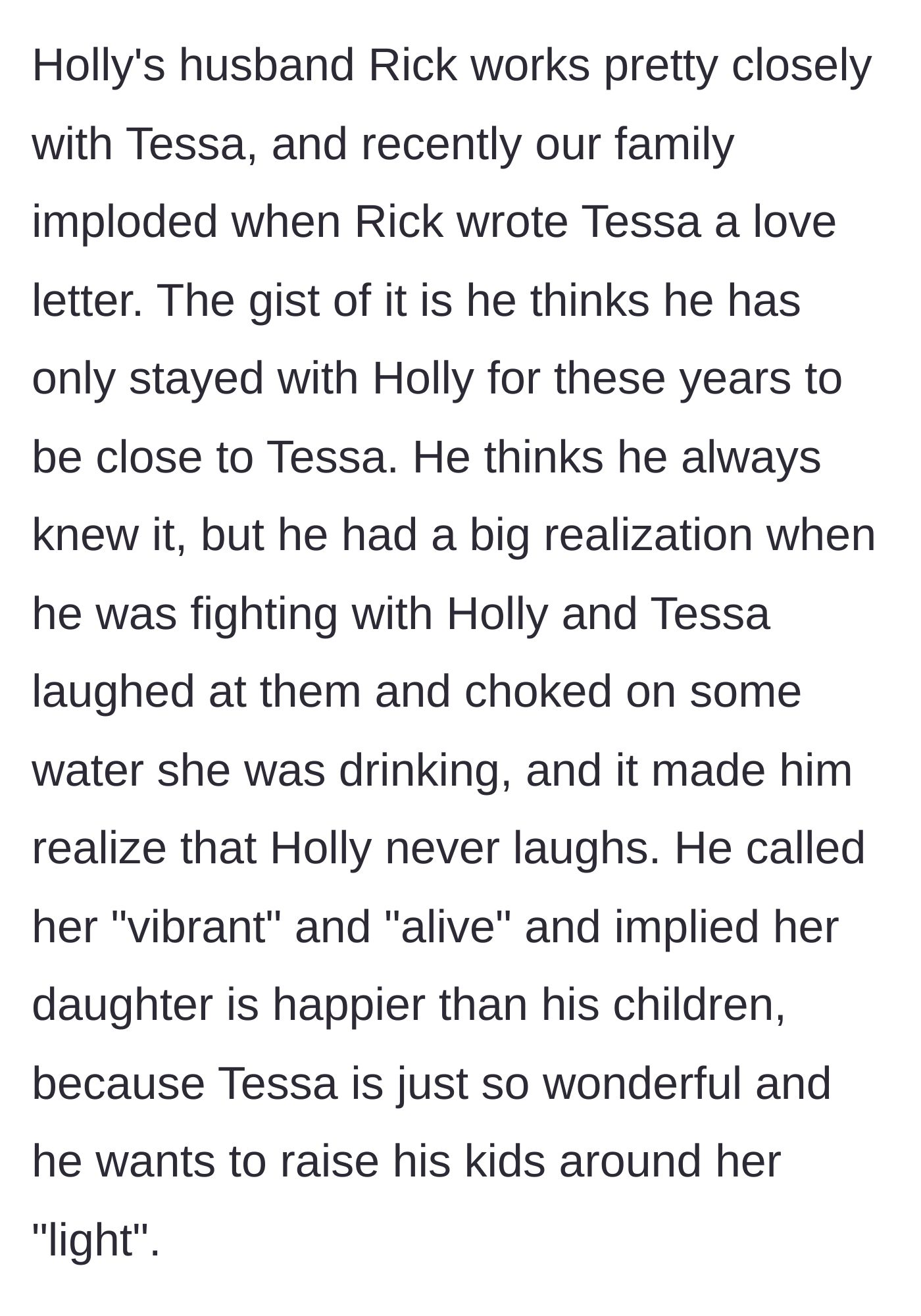 Story part 2 - The son-in-law writes a devastating love letter to the stepdaughter, confessing he only stayed in his marriage to be near her 'light.'