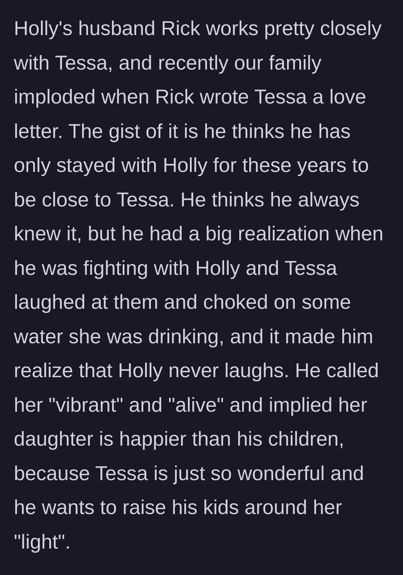 Story part 2 - The son-in-law writes a devastating love letter to the stepdaughter, confessing he only stayed in his marriage to be near her 'light.'