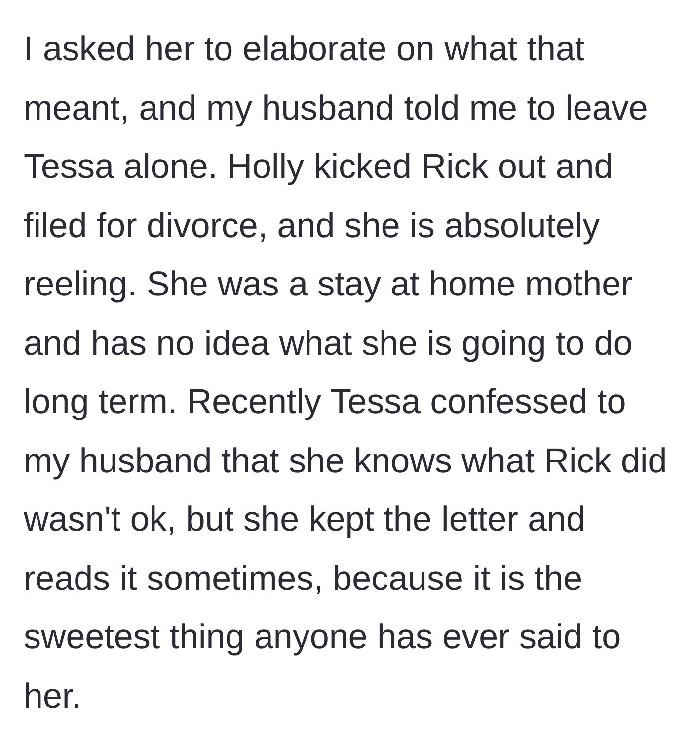 Story part 4 - The daughter kicks her husband out and files for divorce, while the stepdaughter confesses to her father that she secretly kept the love letter because it was 'sweet.'