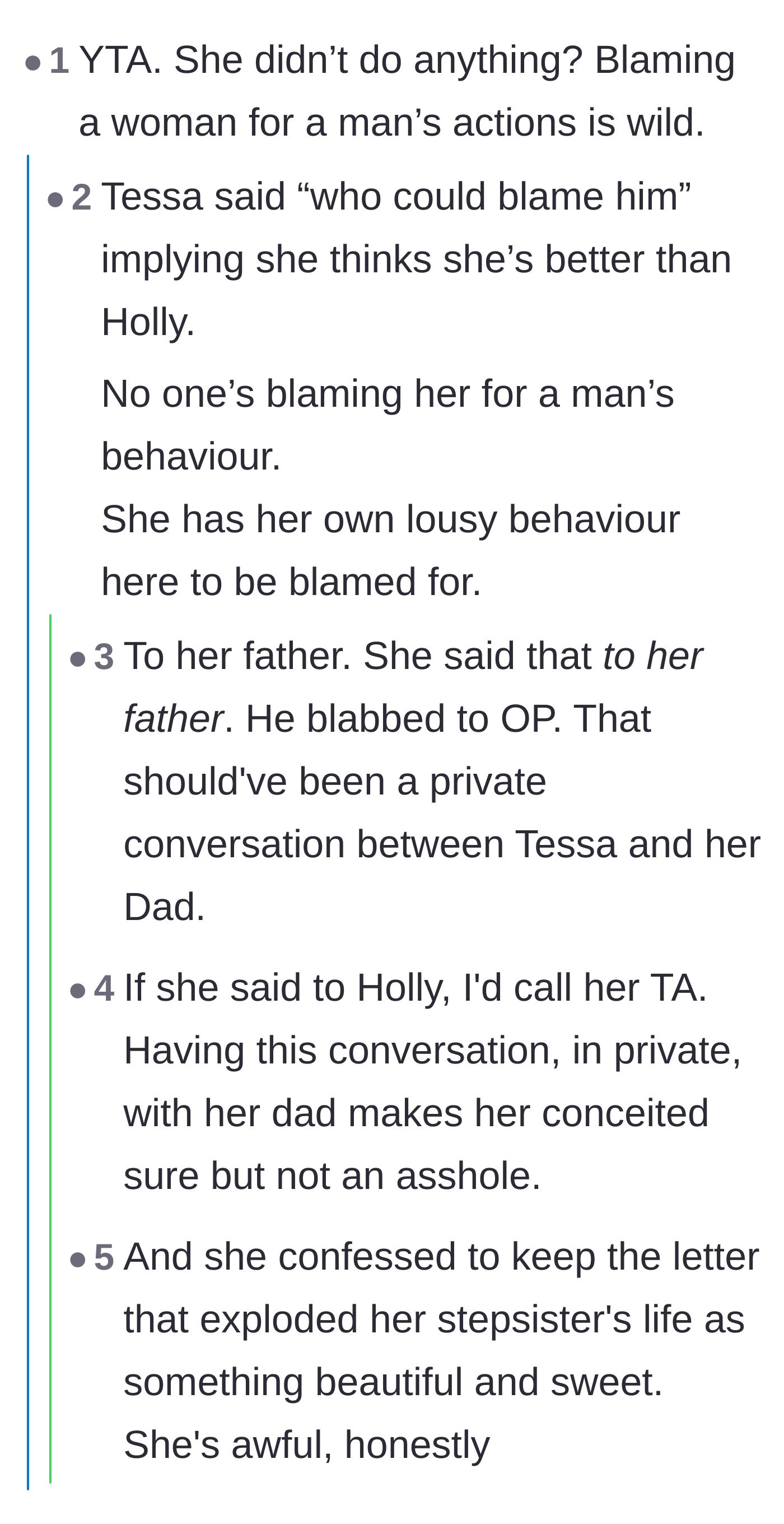 Comment thread 2 - A discussion about how the father breaking his daughter's confidence made a tragic situation even worse.