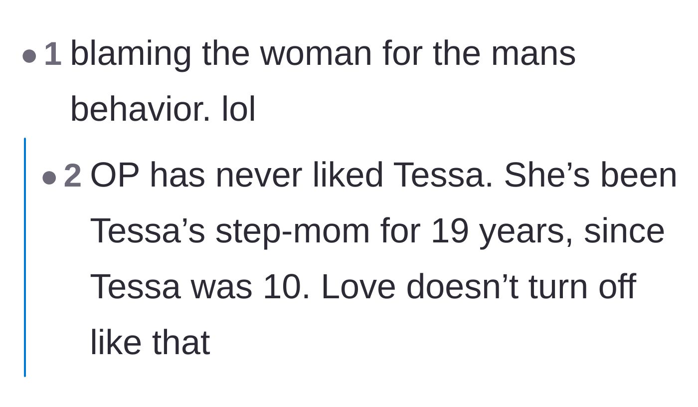 Comment thread 6 - Readers suspect the mother is using this crisis as an excuse to unleash years of hidden resentment toward her stepdaughter.
