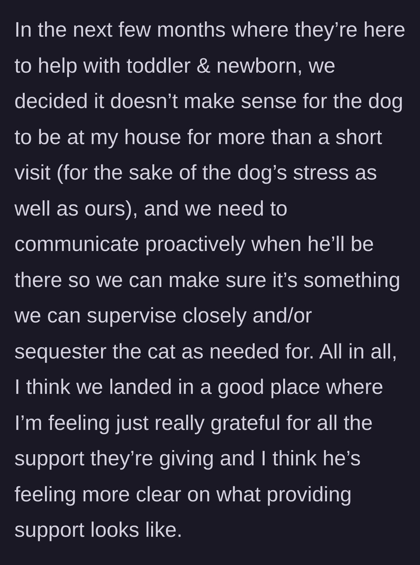 Story part 11 - They agree on strict new rules for the dog's visits and proactive communication, ending the conflict in a grateful and positive place.